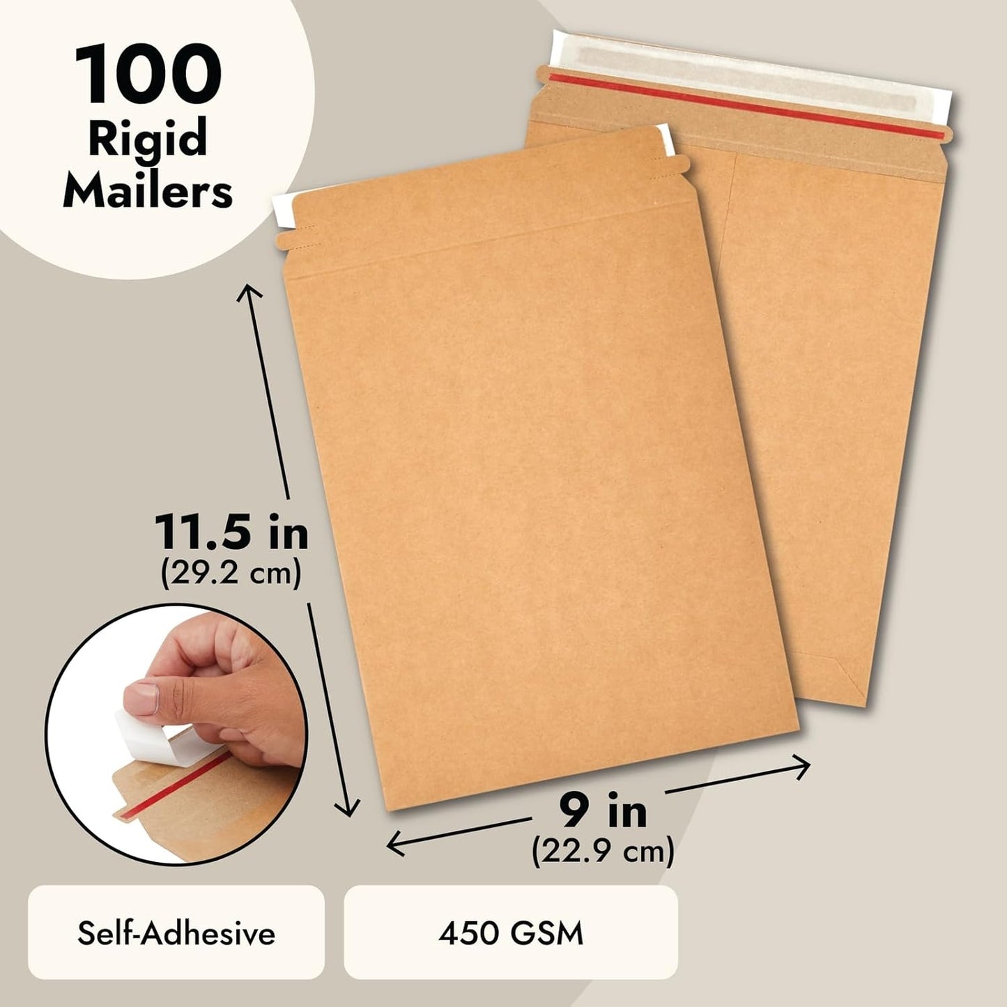 Juvale Stay Flat Mailers - 9 x 11.5 in, Brown, 100-Pack - Thick Document Mailers & Cardboard Envelopes - Peel & Seal Mailing Envelopes for Photos & Magazines