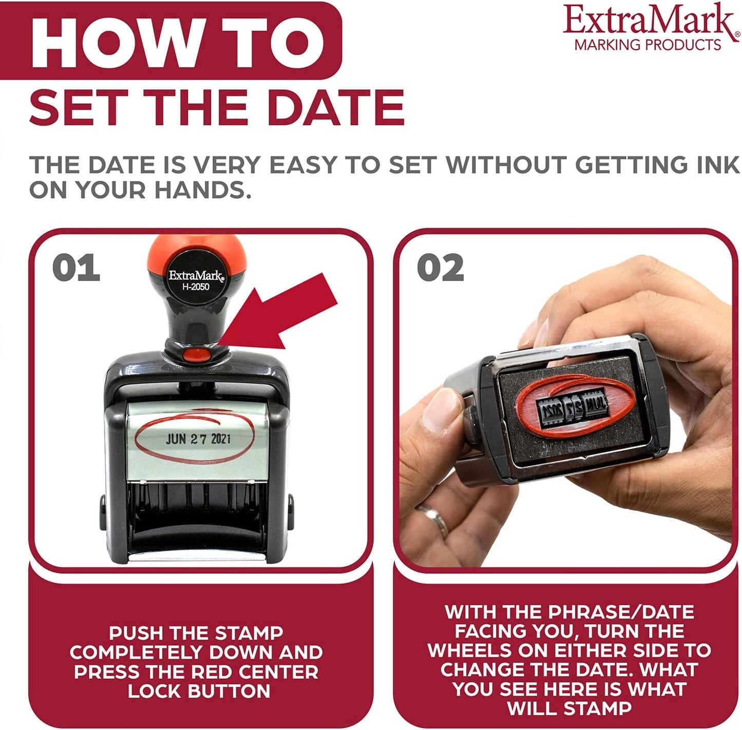 Heavy Duty Office Date Stamp - Brush Stroke Design - Self Inking Dater - Black Ink Color