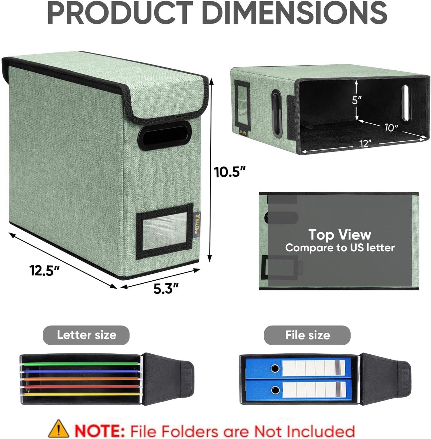 BALEINE File Organizer Box with Lid, Collapsible File Folder Organizer with Plastic Slide, Hanging File Folder Box for Office Document Storage (1 Pack, Green, S)