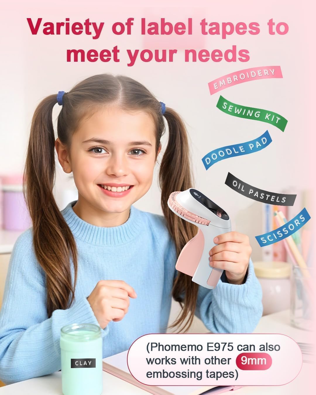 Phomemo Embossing Label Maker Machine, Retro Embossed Label Maker, Old School Embosser Labeler with 6 Rolls 3D Embossing Label Waterproof for Kid DIY Home School Supplies Office Organization, Pink