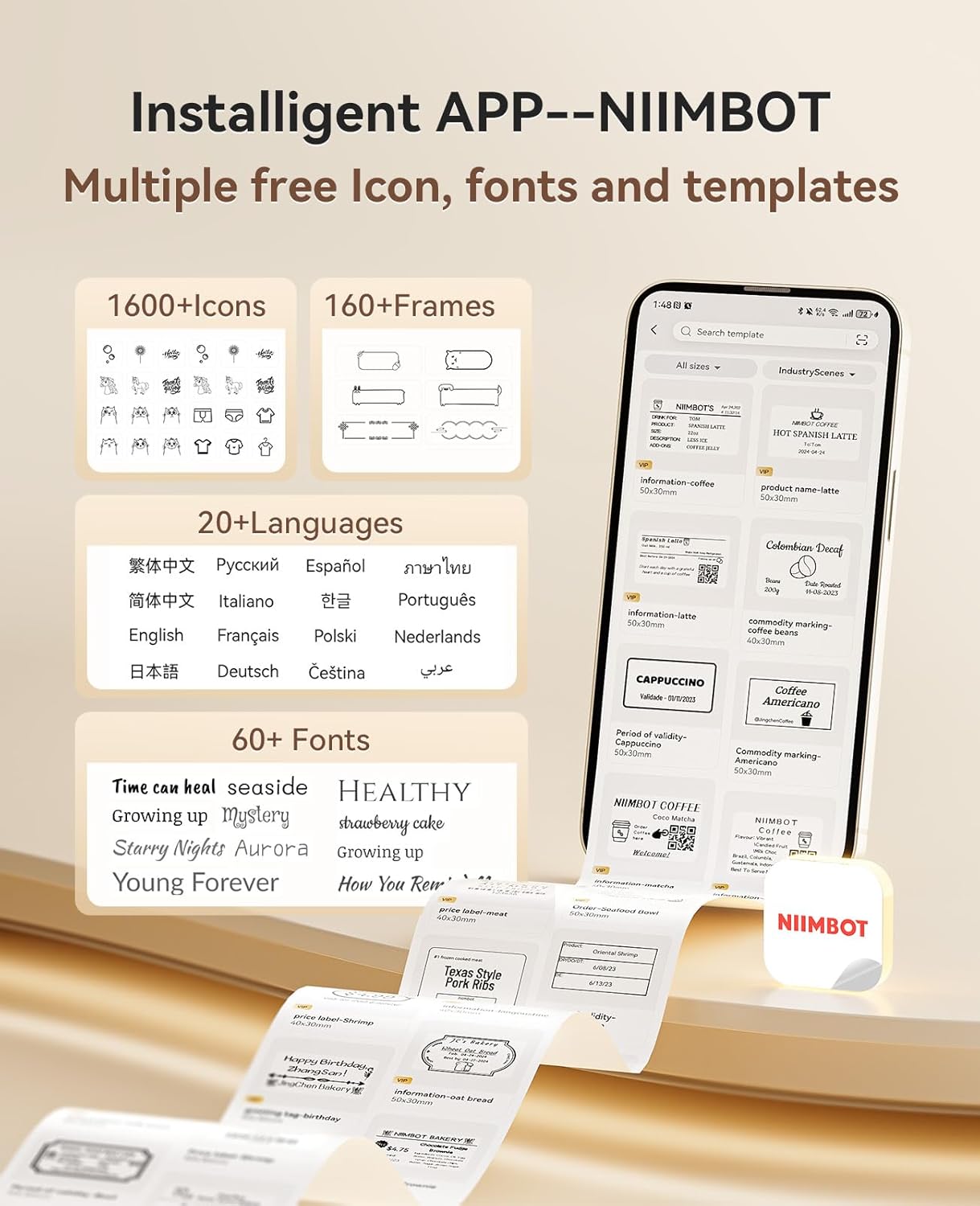 NIIMBOT Sticker Printer, B21 Pro Portabel Sticker Maker, Bluetooth Label Maker, 300DPI HD Label Printer for Photos, Notes, Study Graphics, Memo Maker,50x30mm Label,230Pcs(White)