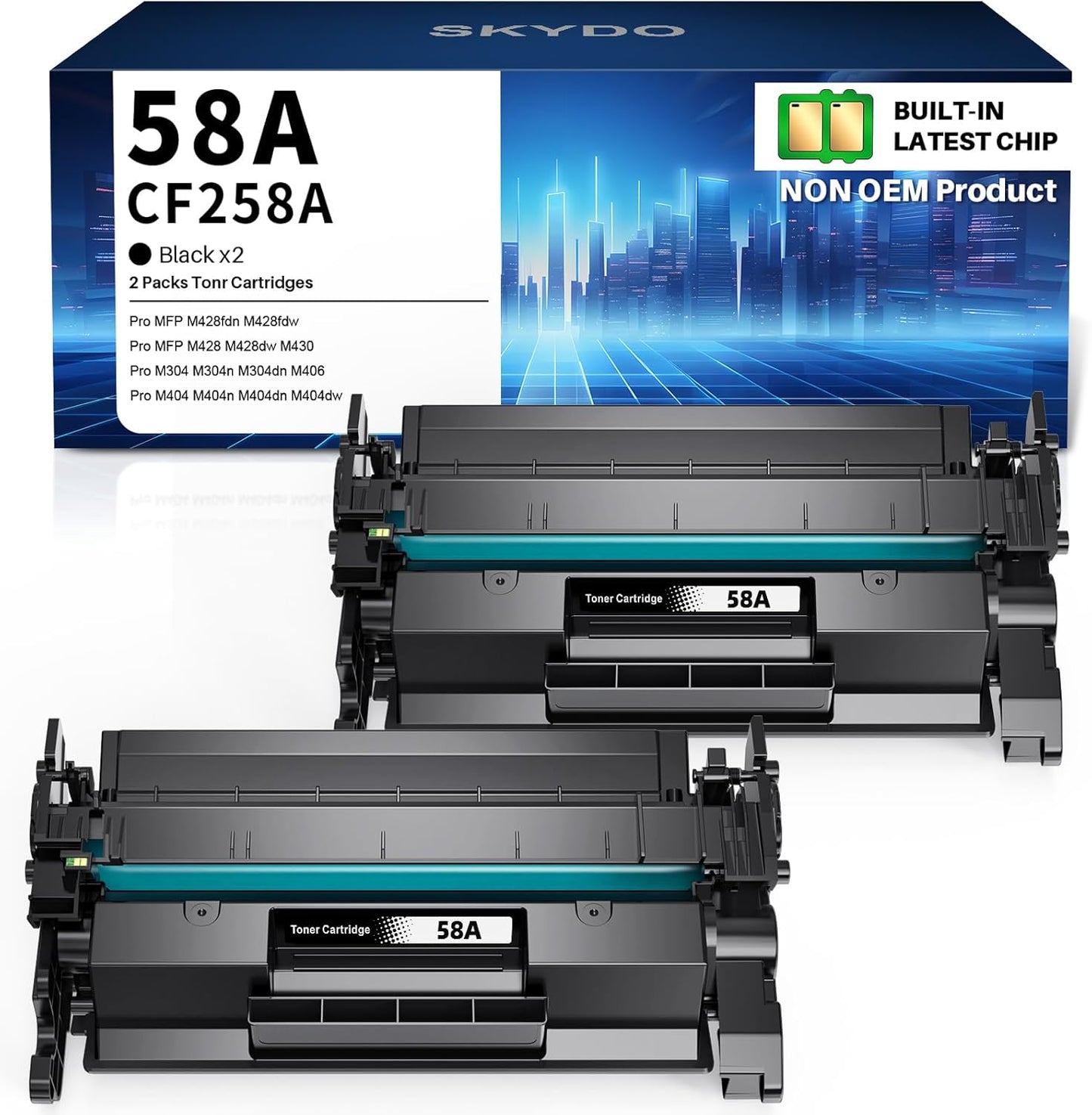 58A CF258A Black Toner Cartridge Replacement (with Chip) Compatible for HP 58A CF258A 58X CF258X Work with MFP M428fdw M428dw M428fdn Pro M404n M404dn M404dw M406 M430 Printer(Black, 2 Pack)