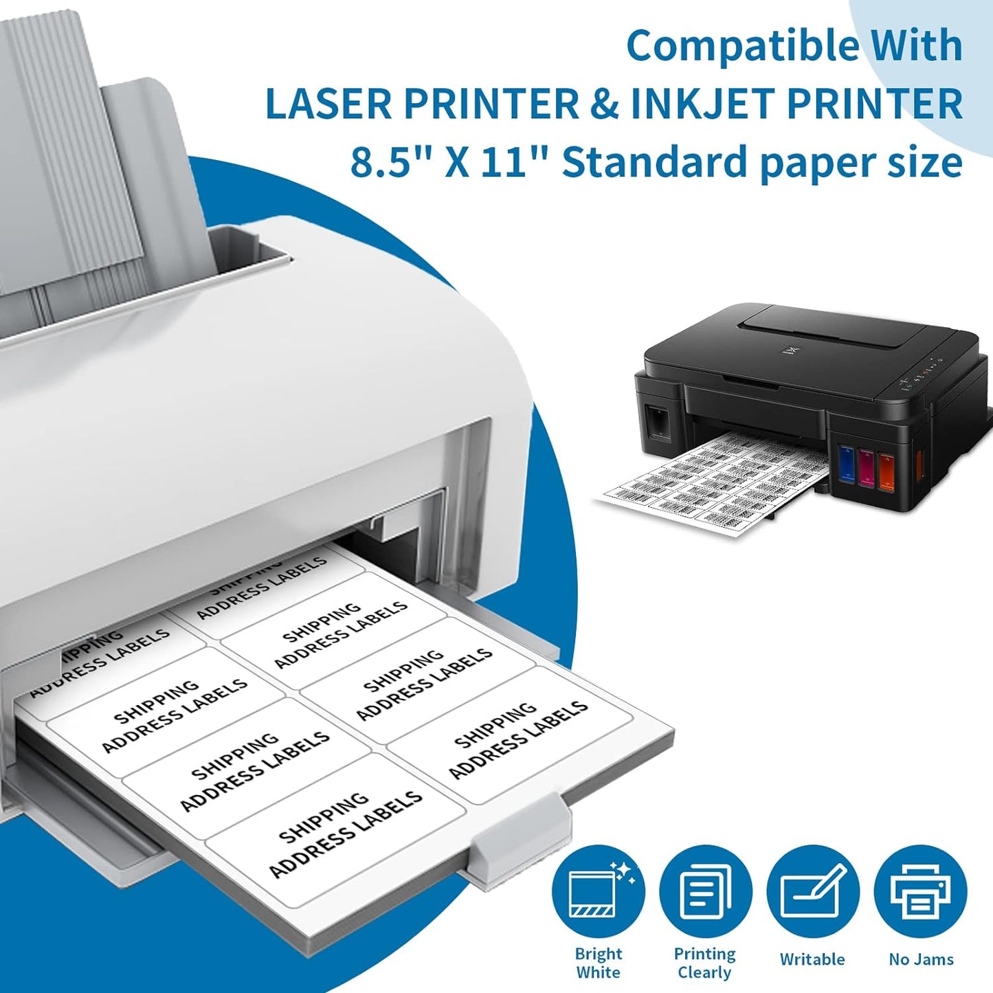 2” x 4” Shipping Labels 2000 Address Labels Printable, White Sticker Label Sheets for Laser Inkjet Printers (10 Labels/Sheet, 200 Sheets)