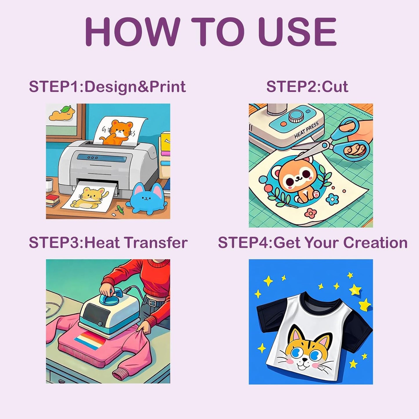 Heat Transfer Paper for Inkjet & Laserjet Printer (20 Sheets 8.5"x11", 10 Light+10 Dark), Wash Durable, Long Lasting Printable HTV Infusible Ink Transfer Sheets, Vinyl Iron on Fabric Printer Paper