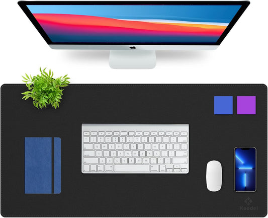 K KNODEL Desk Mat, Blotter, Dual-Sided Office Desk Pad, Waterproof Desk Mat for Desktop, Desk Blotters, PVC Leather Pad Protector (Black, 31.5" x 15.7")