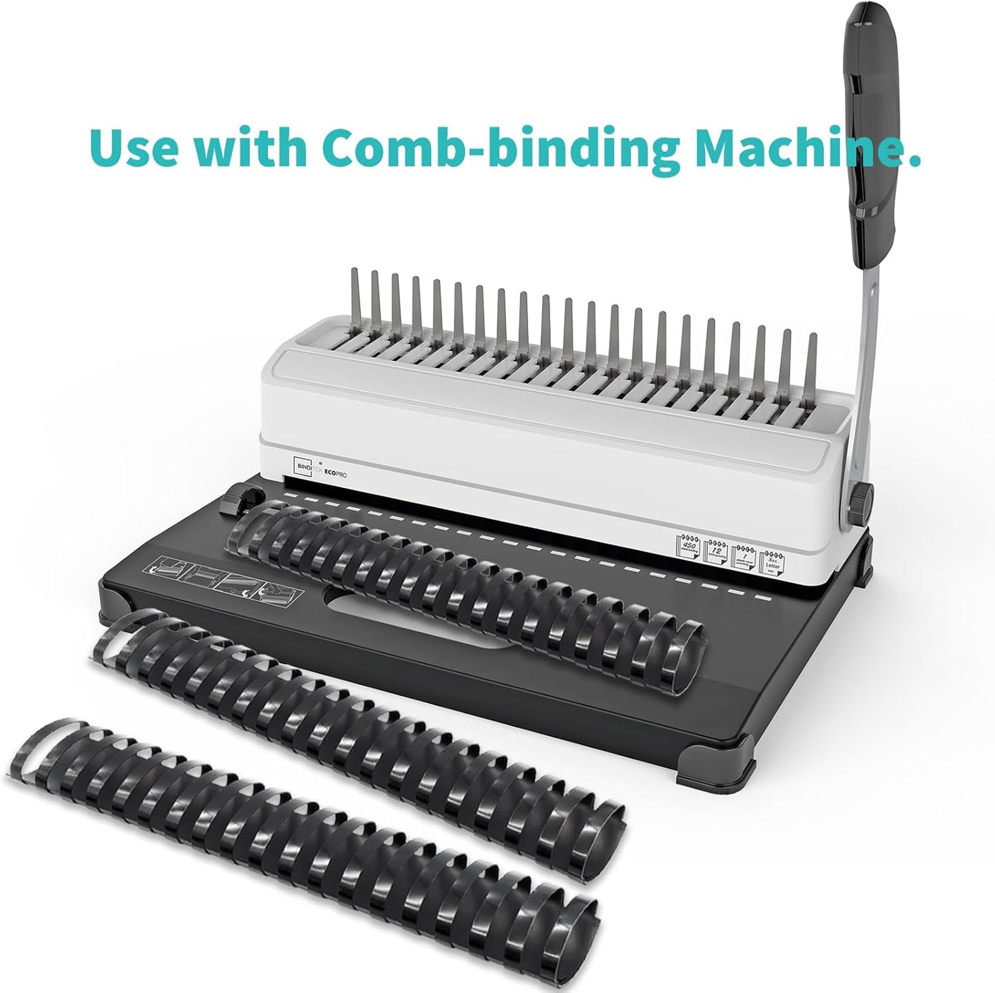 Binditek 12 Pack Plastic Binding Comb Spines, 1-1/2 Inch Diameter, 310 Sheet Capacity, 19 Ring, for Letter Size, Black, for Students and Coworkers