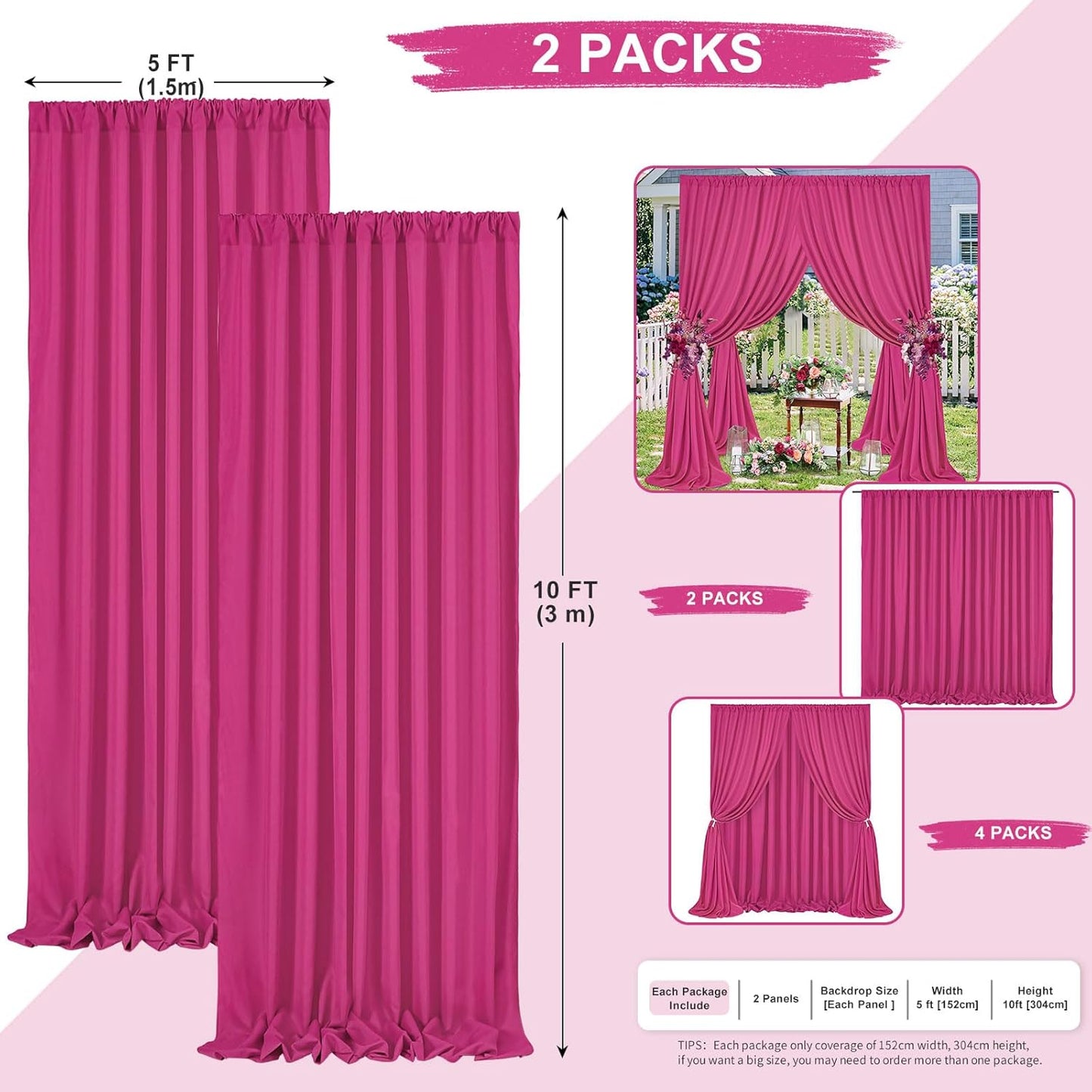 Hot Pink Backdrop Curtains 10x10ft: Polyester Parties Backdrop Drapes Panels - Fuchsia Baby Shower Birthday Photography Fabric Background