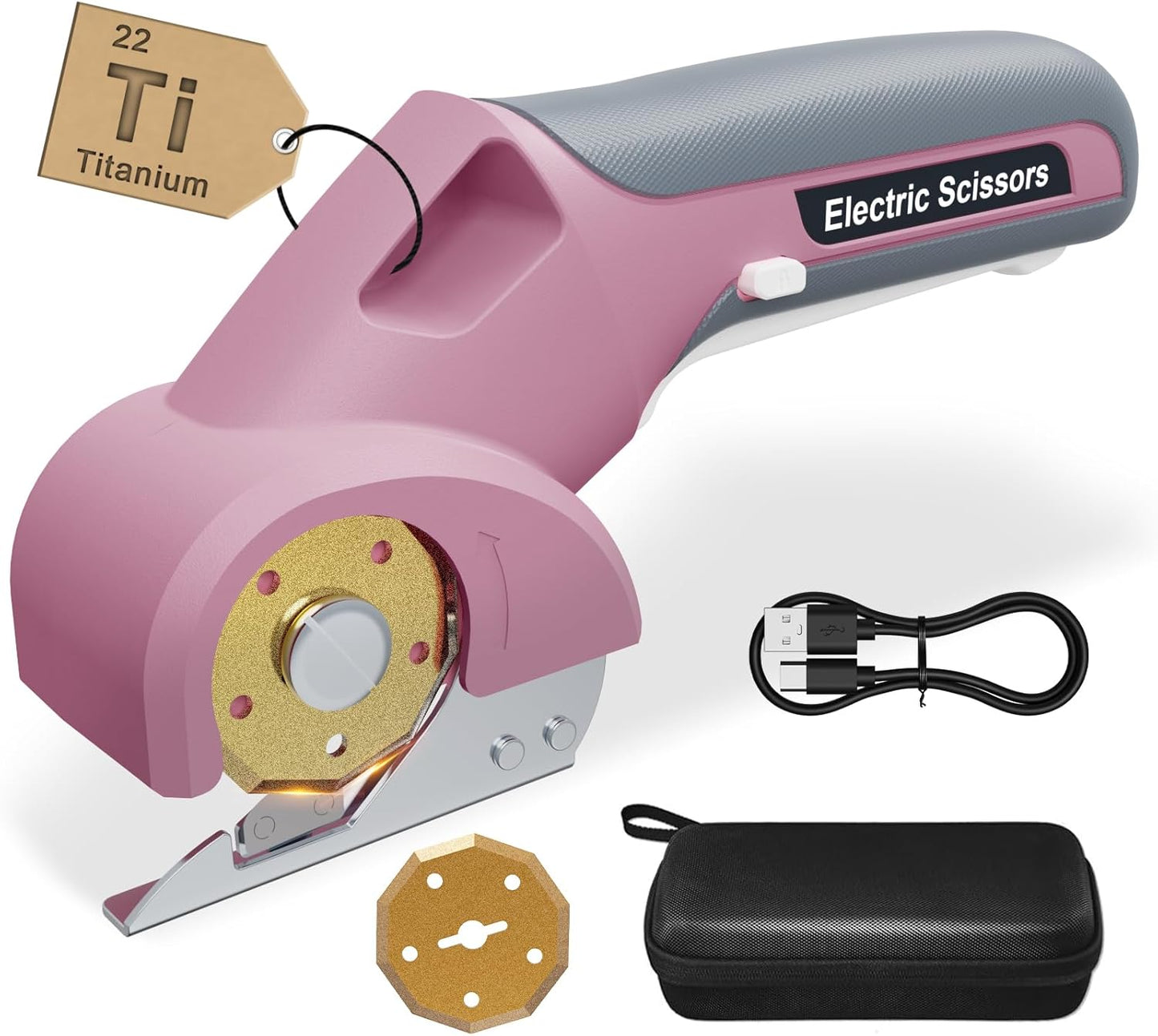 4V 2000mAh Cordless Cardboard Cutter, Electric Box Cutter for Cardboard with 2 Titanium Blades,LED & Safety Lock,Max Cutting1/4",Rotary Cutter for Fabric,Gifts for Men&Women - Pink