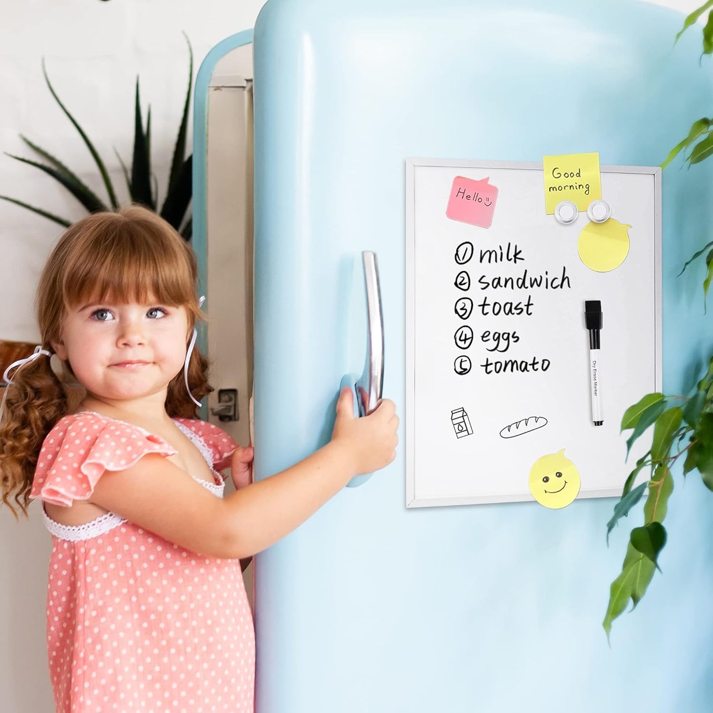 Amazon Basics Small Dry Erase Whiteboard, Magnetic Whiteboard with Marker and Magnets, 11"W x 14"H, Aluminum Frame