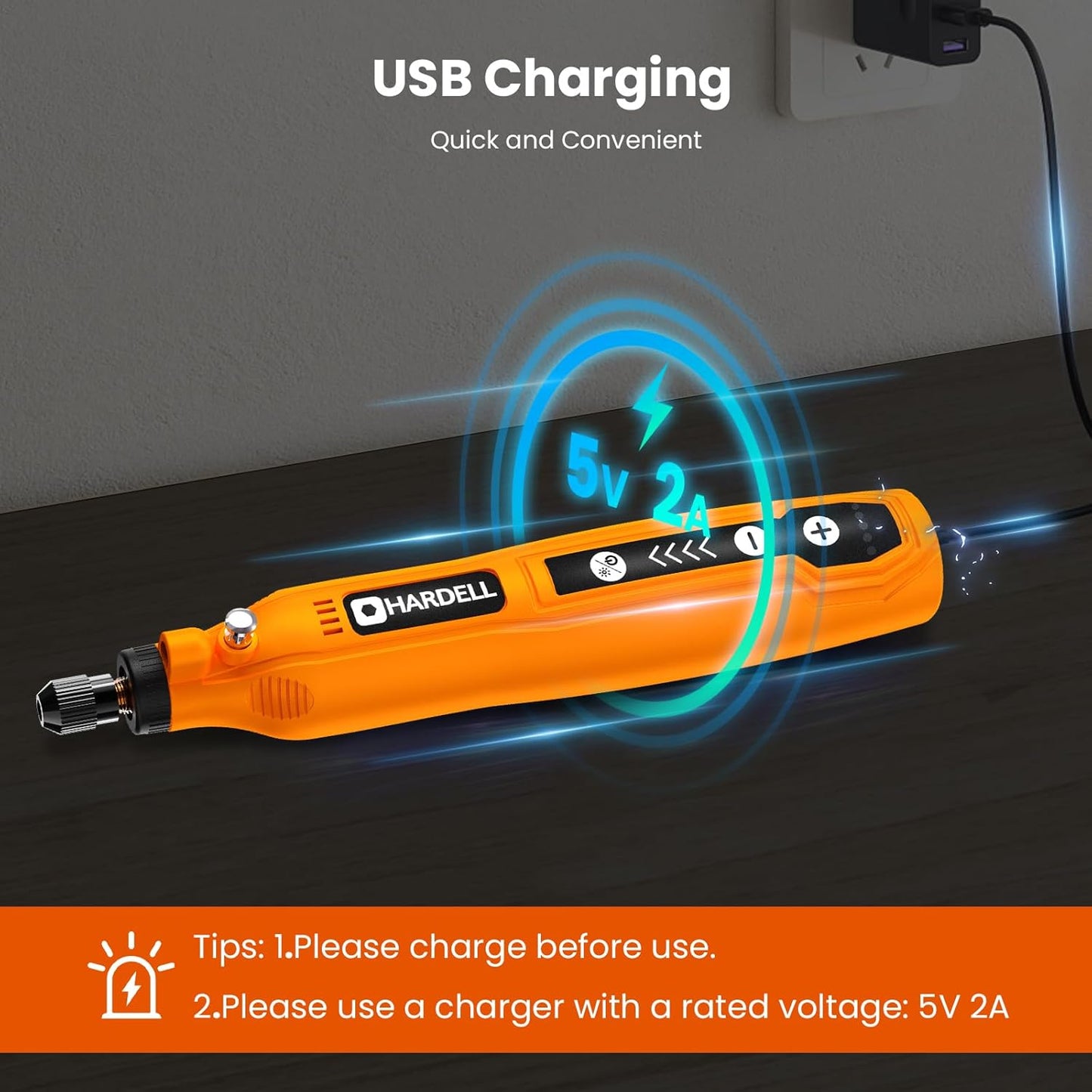 HARDELL Mini Cordless Rotary Tool, 5-Speed and USB Charging with storage case, Multi-Purpose 3.7V Power Rotary Tool for Sanding, Polishing, Drilling, Etching, Engraving, DIY Crafts