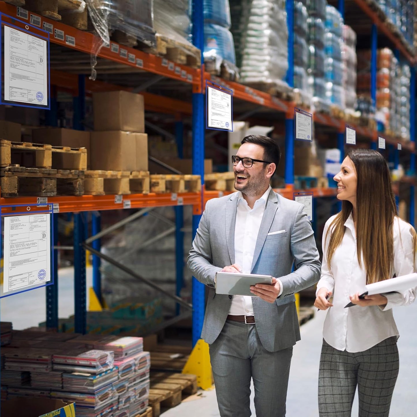 100 Pack Dry-Erase Pockets Sleeves Bulk Job Ticket Holders Oversized Reusable10x14 Blue Plastic Sheet Page Protectors, Heavy Duty Clear Work Pockets, Teacher School Classroom Supplies