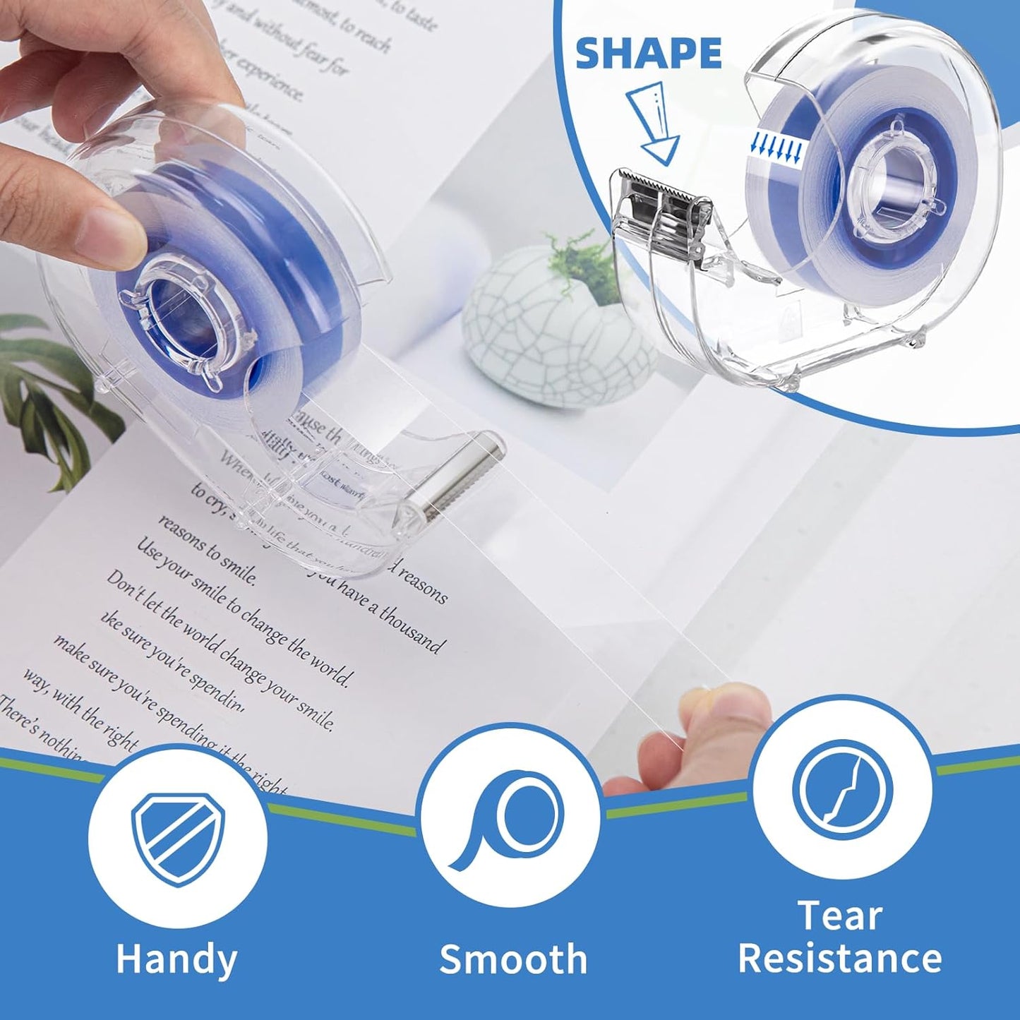 18 Pcs Transparent Tape with Dispenser, 0.7 x 1000 in Blue Core Clear Tape Rolls Bulk, Office Tape Refills for Desk, Craft, and Gift Wrapping