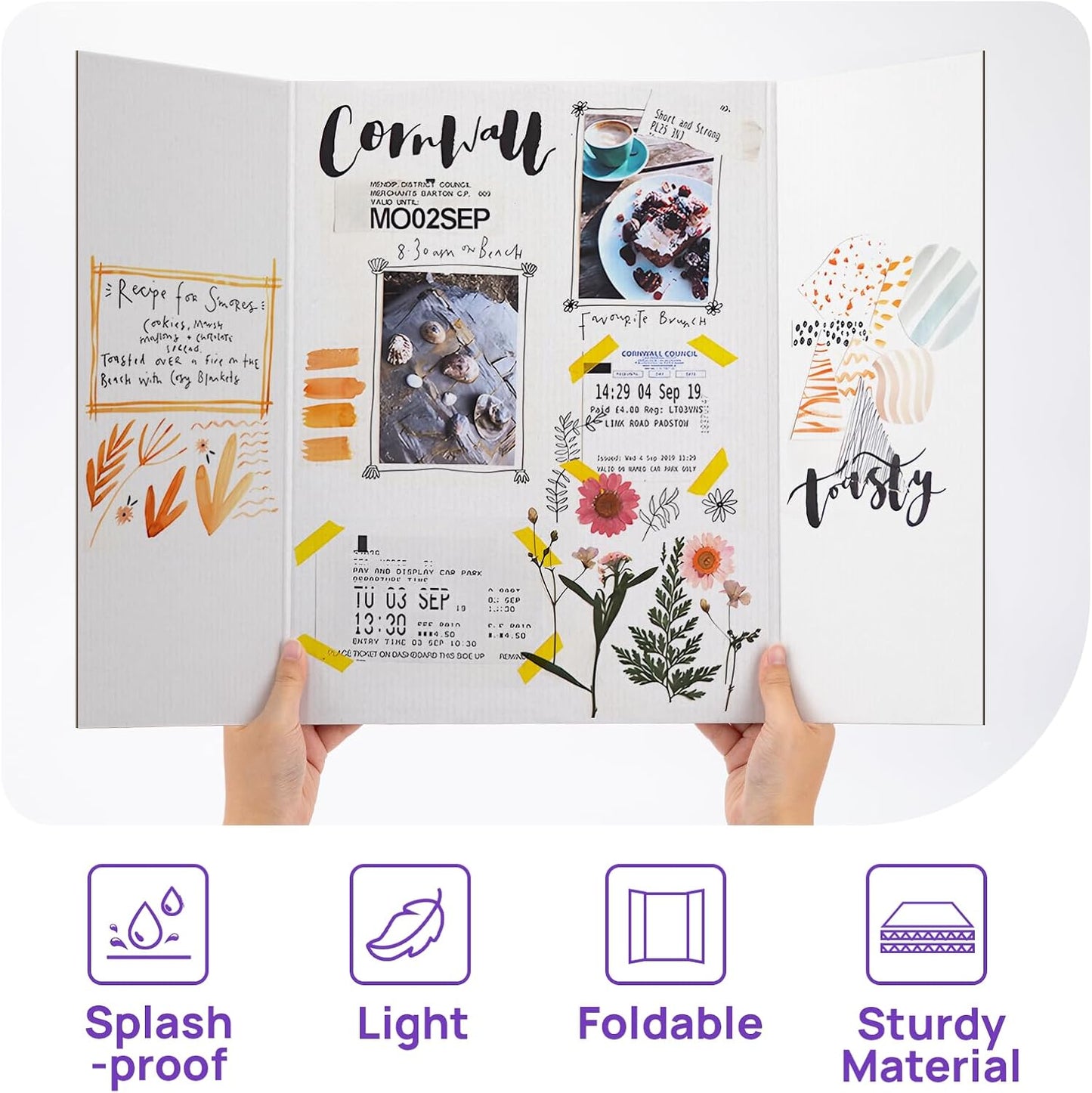 3 Per Pack Trifold Poster Board, 24" × 16" Inch White Cardboard Sheets for School Projects, Science Fair, Business Events