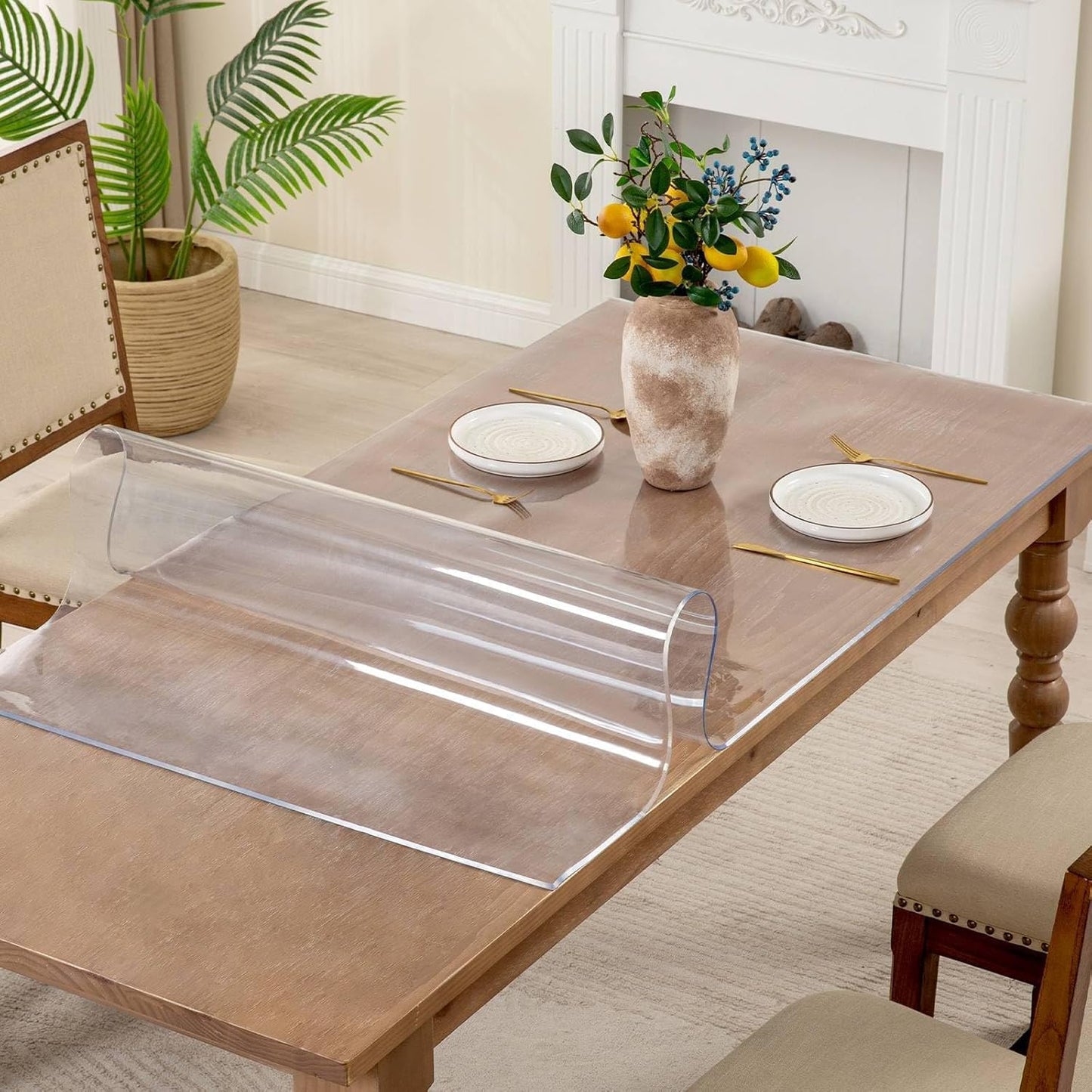 42 x 89 Inch Clear Table Cover Protector, 2mm Thick Clear Table Protector for Dining Room Table, Plastic Table Cover, Waterproof Table Pad for Kitchen, Office