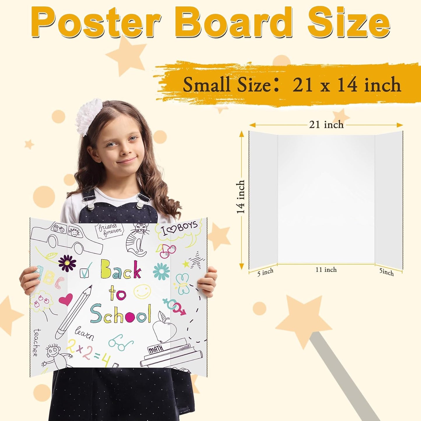 3Pcs Small Trifold Poster Board, 21 x 14 inches White Tri Fold Poster Boards Corrugated Presentation Board Science Fair Display Boards for School Fun Projects, Exhibitions and Business