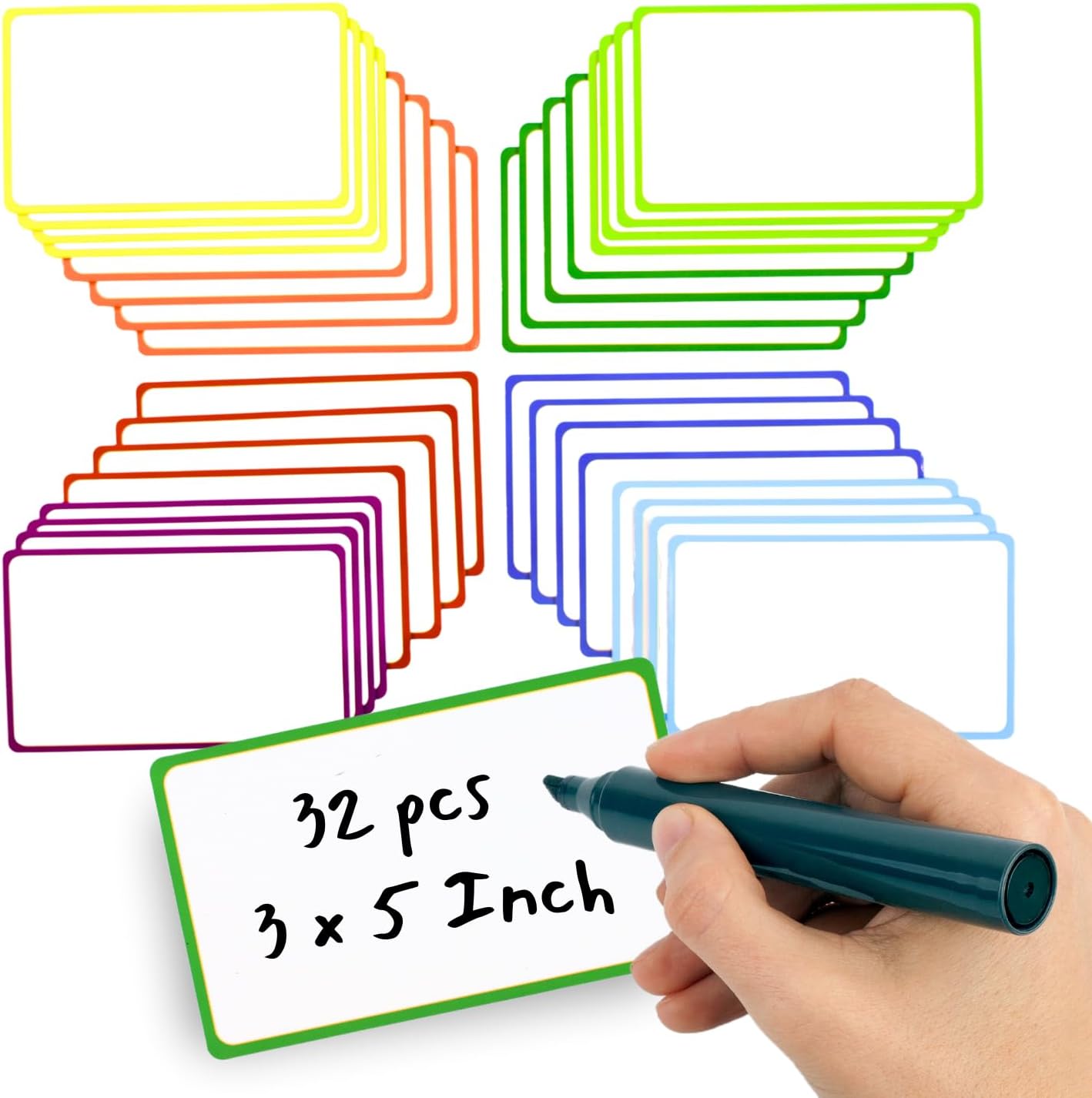 Availey 32 Pieces (3 x 5") - Colored Border Magnetic Dry Erase Labels - Reusable Strips for Classroom Home Office Garage Refrigerator Blank Writable Erasable Cards Name Tags Students Locker Shelf