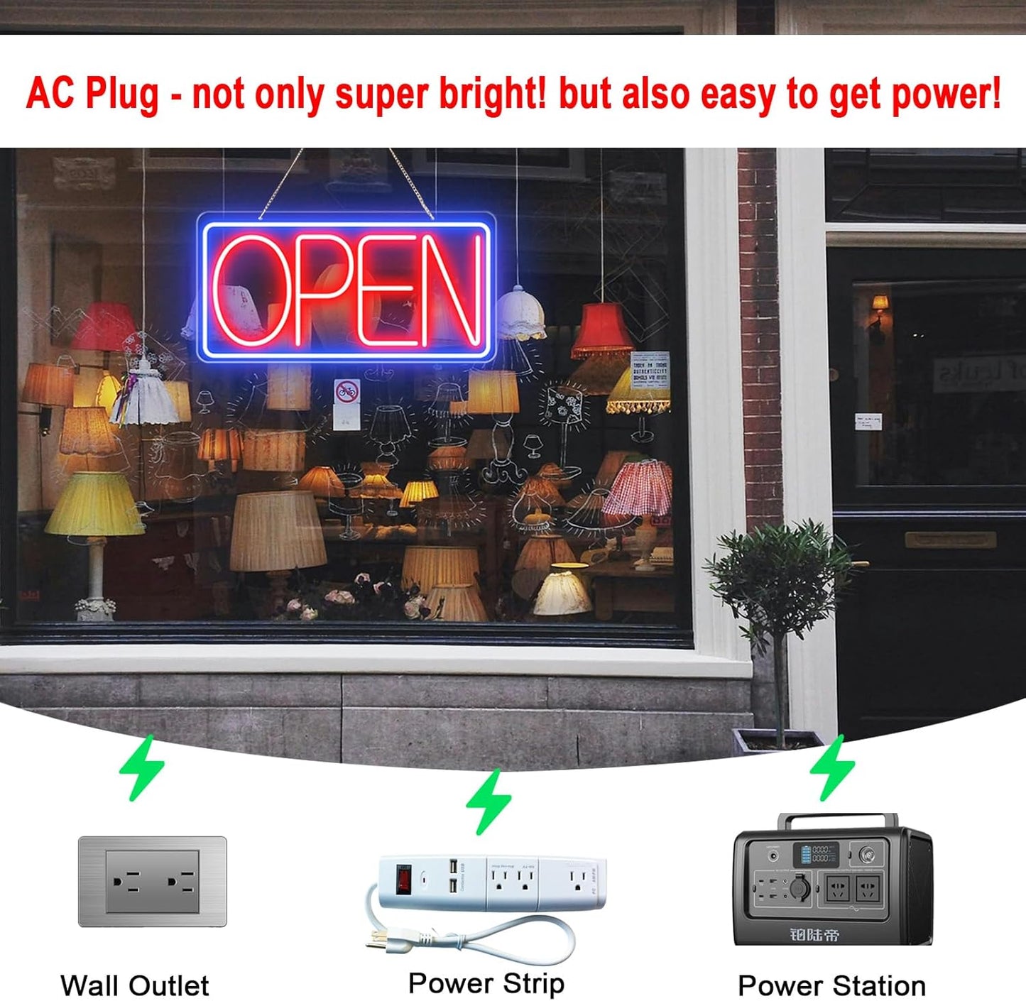 22" X 11" Led Neon Open Signs for Business, Large Open Signs, Plug In Electric Light Up with ON/OFF Switch, Ultra Bright Open Sign for Bar Salon Coffee Stores Club Hotel