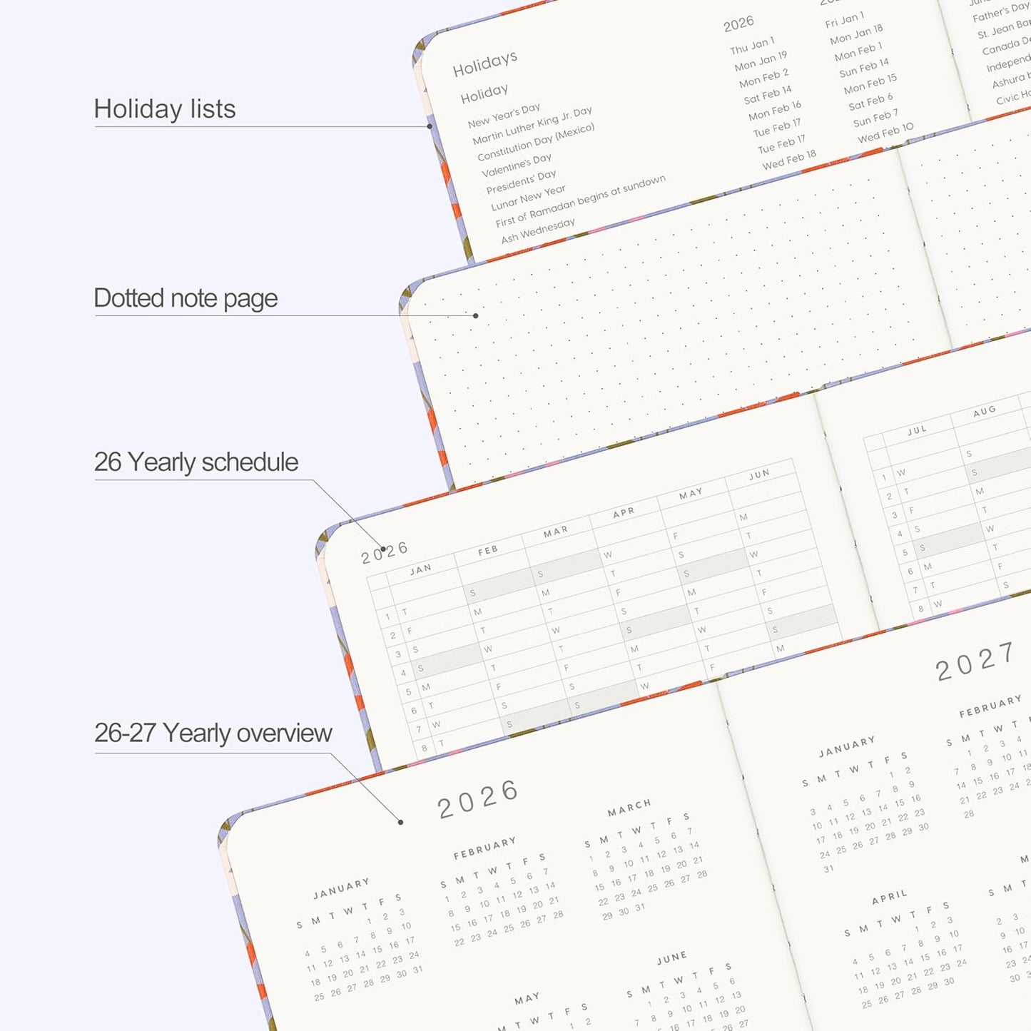 And Per Se 2026 Planner with Pattern-Daily, Weekly & 15-Monthly Leather Hardcover Planner, 5.7" x 8", Daily Schedule, Monthly Tabs, 100 GSM Thick Paper, Back Pocket(Blossom Purple)