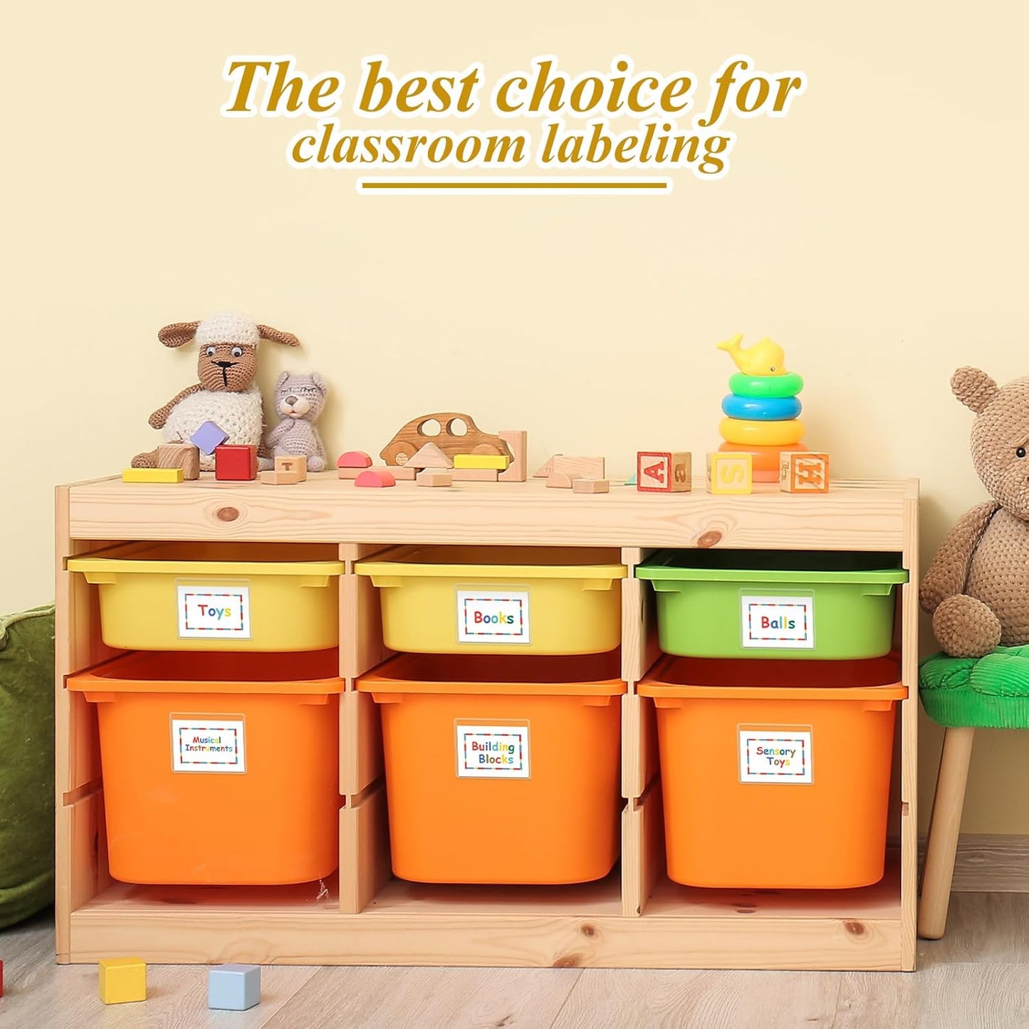 Jeyiour 200 Pcs Label Holders Adhesive Nameplate Pockets Storage Bin Labels Index Card Holder Shelf Plastic Peel Stick for Classroom Supermarket Bookshelf Library Student Box Drawer (2.9 x 3.6 Inch)