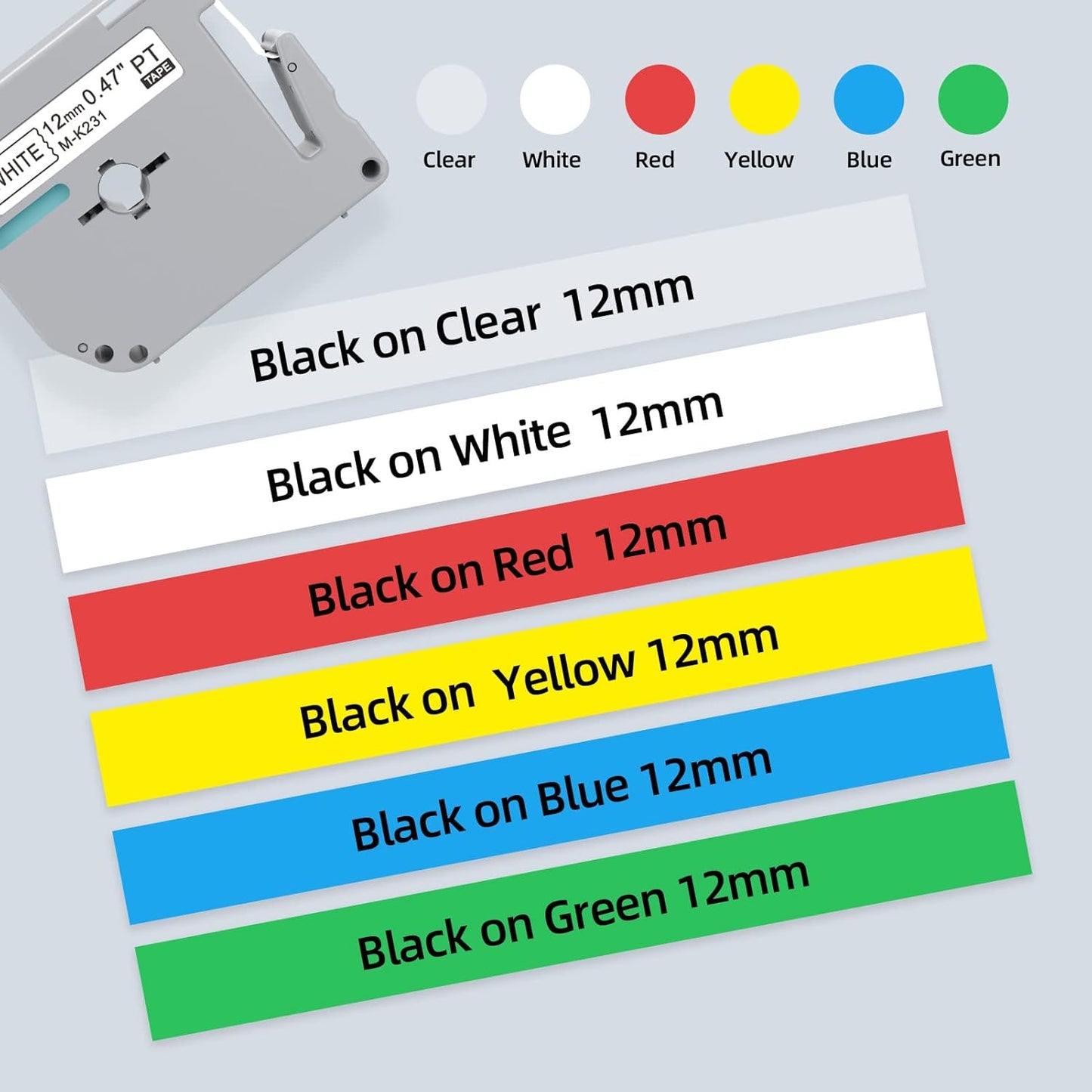 6-Pack Replacement for Brother P Touch M Tape M-K231 MK231 M-K131 MK431 MK531 MK631 MK731 12mm 0.47Inch Compatible with Brother PT-M95 PT-90 PT- PT-65 PT-70 PT-85 Label Makers