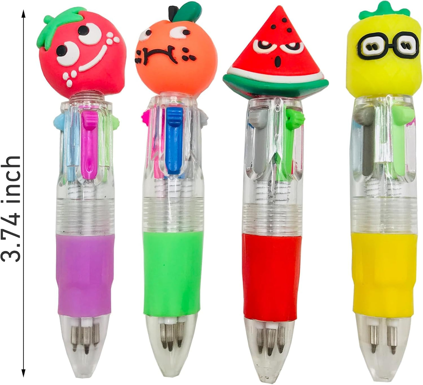 12Pcs Fruit Multicolor Pen in One 4-in-1 Cute Bulk Mini Pens Fun Assorted Ink Kawaii Ballpoint Pens for Kids Birthday Gift Student Present School Supplies Party favors