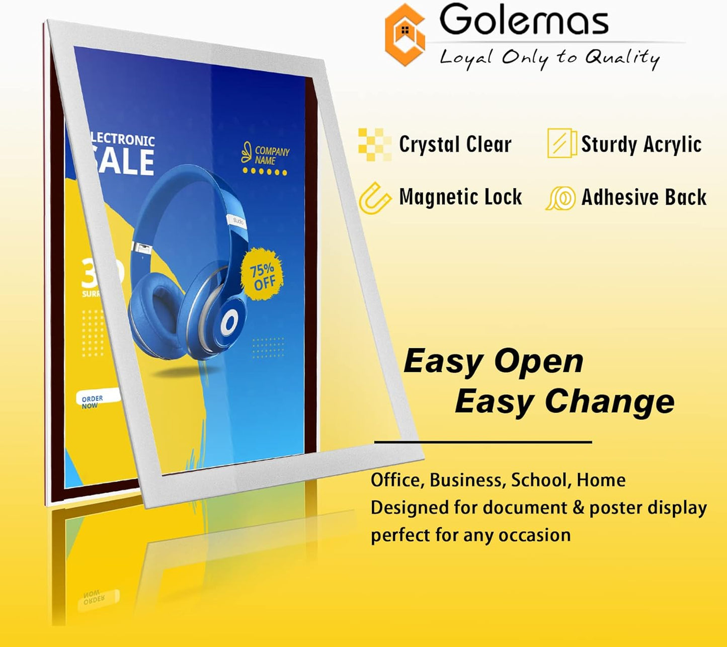 Acrylic Magnetic Sign Holder, Easy-Opening 8.5 x 11 Wall Mount Display Frames, Self Adhesive Back Plastic Clear Document Frame, Horizontal & Vertical Display (Silver, 3Pack)