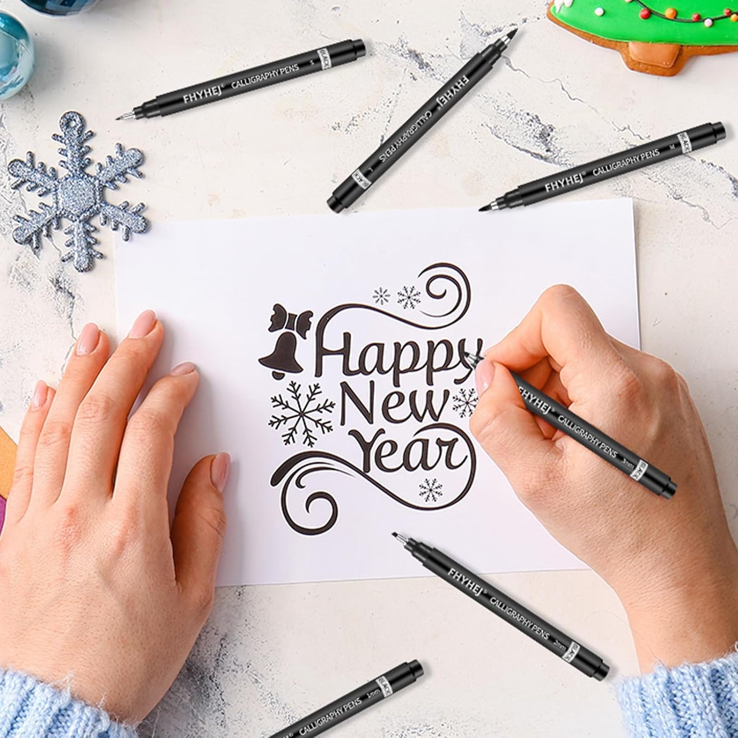 6-Size Calligraphy Pen Set for Writing, Drawing & Hand Lettering, Black Ink Brush Markers for Art, Calligraphy, and Sketching