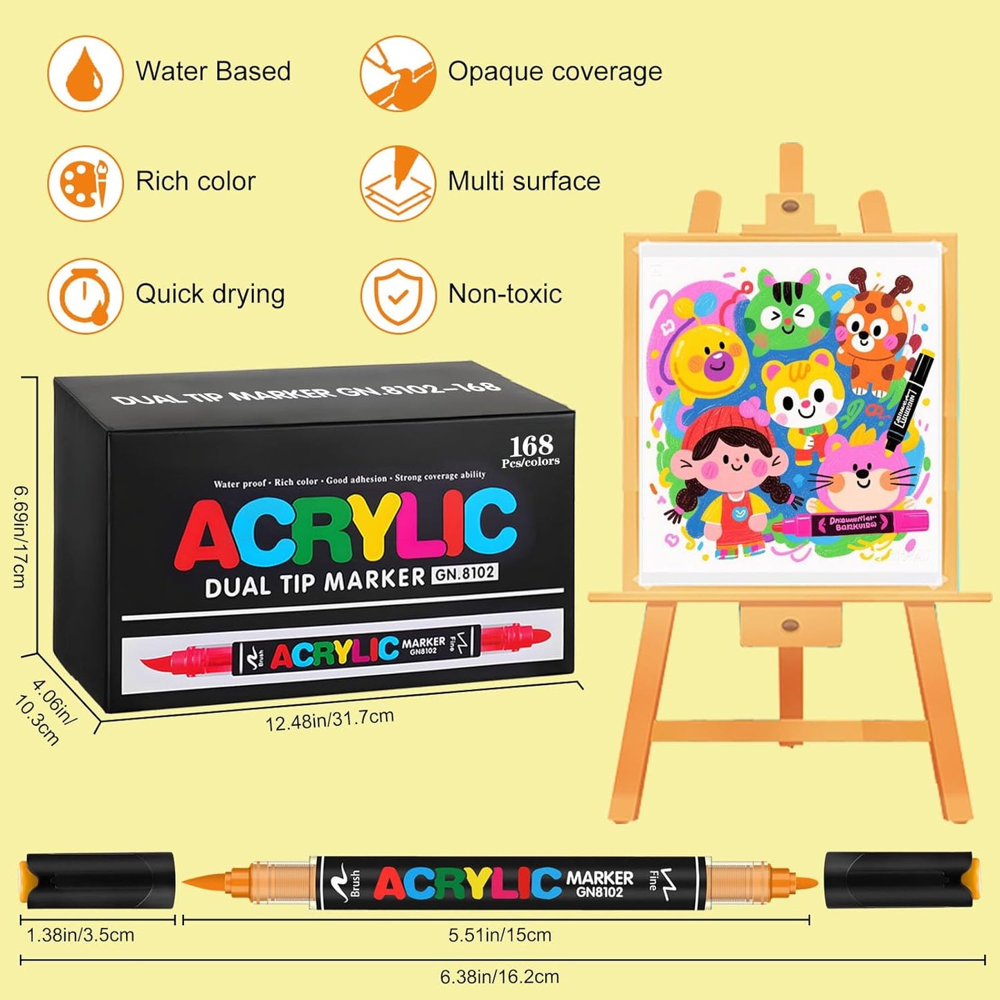 168 Colors Dual Tip Acrylic Paint Pens, 0.5-5MM Brush Tip & 1 MM Fine Tip Acrylic Paint Markers for Stone, Glass, Canvas, Rocks, Wood & More – Vibrant paint Markers and PAINT PENS for Crafting & DIY