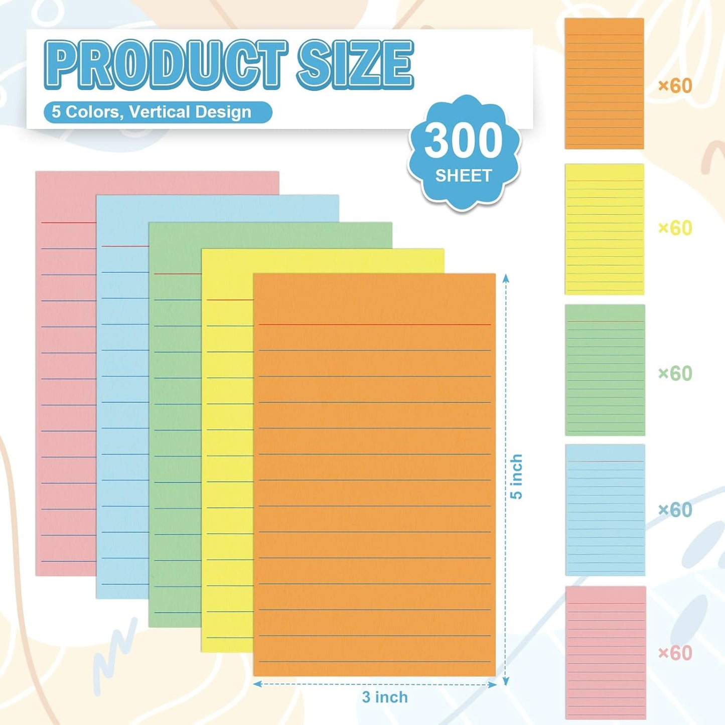 300 Pcs Colored Ruled Index Cards 3x5 Vertical Index Cards Notecards To Do List Cards Mini Memo Pad Daily to Do List Notepad Study Cards Double Sided Flashcards For Studying Note Taking