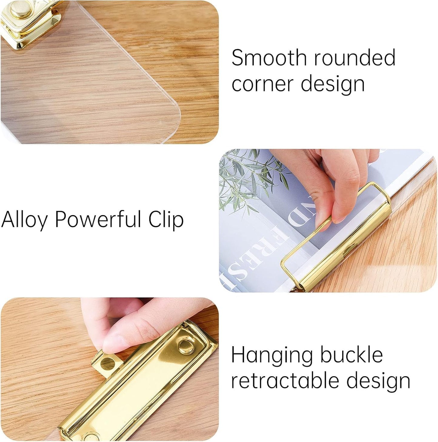 Honagu Acrylic Clear Clipboards, Transparent Plastic Clipboard with Gold Strong Clip Hidden Hanging Hole, A4 Letter Size Clipboards for Nurses, Art Student, Teachers,School & Office Supplies, 5PC