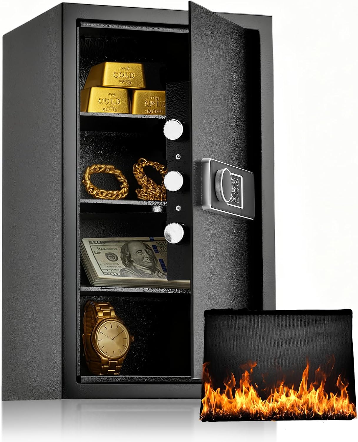 2.3 Cuft Safe Box for Home with Fireproof Document Bag, Anti-Theft Digital Safe with Electronic Keypad, 12.2 x 13.8 x 23.6 Inches (Exterior), Black