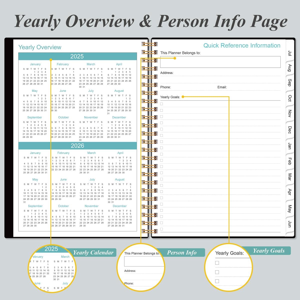 2025-2026 Daily & Monthly Planner - One Page Per Day, Daily Planner from July 2025 to June 2026, Planner 2025-2026 with 12 Monthly Tabs, 6.4" x 8.5", Black