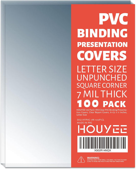 100 Pack 7 Mil PVC Binding Presentation Covers,Clear PVC Covers for Binding, 8-1/2 x 11 Inches,Letter Size