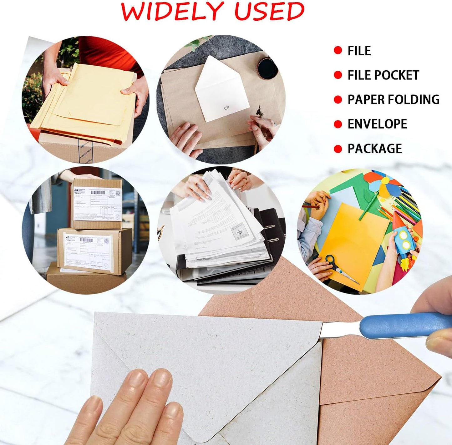 4 Pack Office Letter Opener, Stainless Steel Knife-Edge Blade Envelope Openers, Lightweight Mail Slitter with Ergonomic Grip Handle for Home and Office Use, Mixed Colors