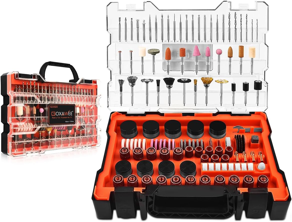 480Pcs Rotary Tool Accessories Kit, GOXAWEE 1/8 inch Shank Rotary Tool Accessory Set, Multi Purpose Universal Kit for Cutting, Drilling, Grinding, Polishing, Engraving & Sanding