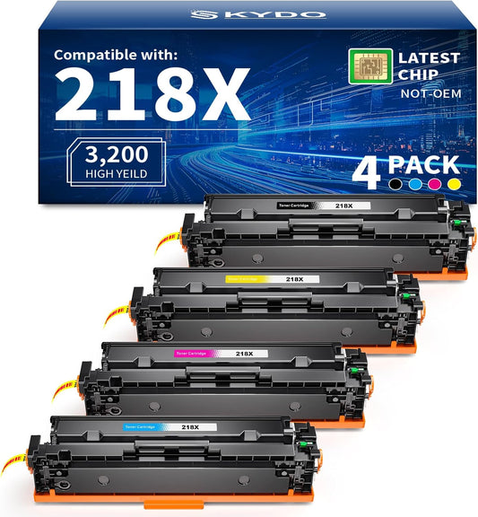 218X Toner Cartridges 4 Pack High Yield (with Chip) Compatible Replacement for HP 218X 218A for Color Laserjet Pro 3201dw MFP 3301fdw 3301cdw 3301sdw Printer Ink Set W2180X(Black Cyan Yellow Magenta)