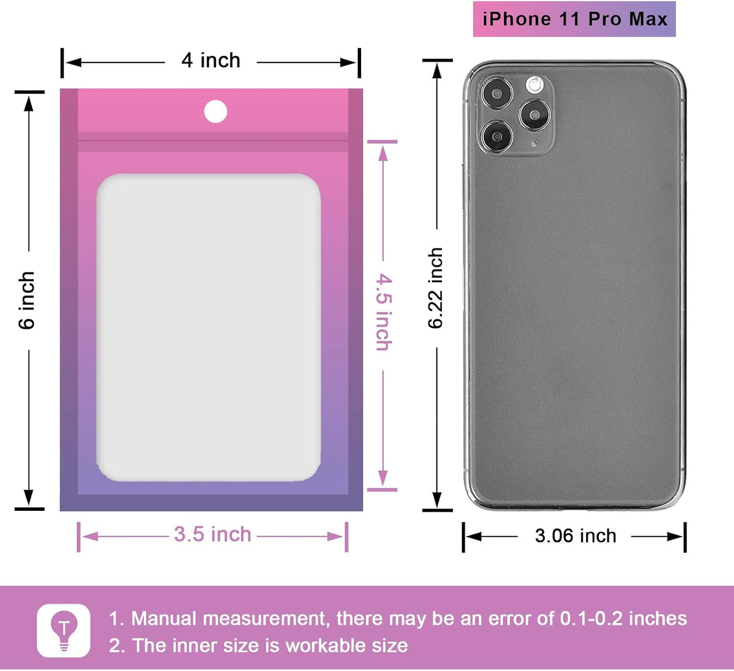 100 Pcs Resealable Mylar Bags, Gradient Color Food Storage Bags, Zip Bag Foil Bags Packaging Pouch for Food Storage, Sample, Small Business (Pink Purple, 4 X 6 Inch)