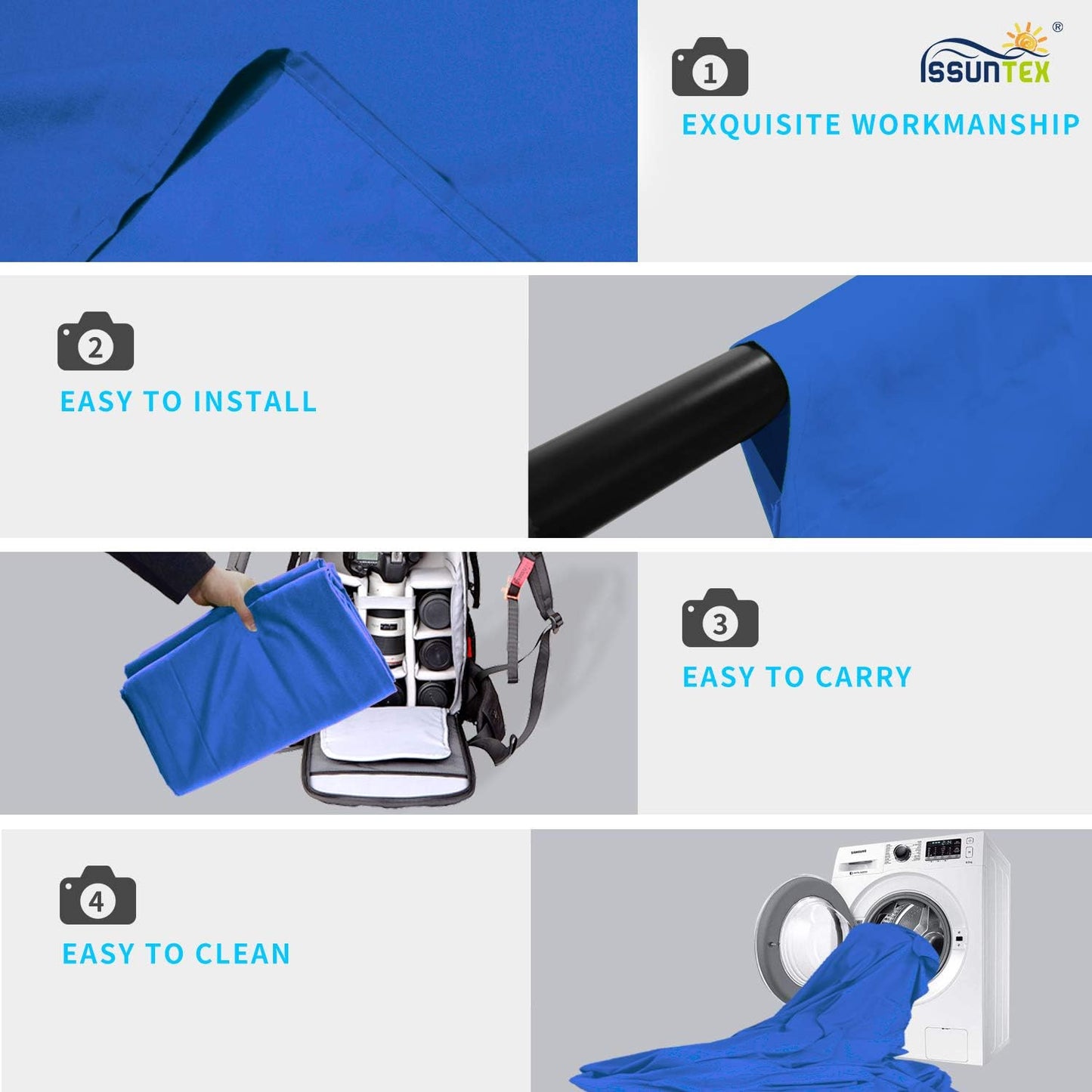 ISSUNTEX 10X16 ft Background Muslin Backdrop, Photo Studio, Collapsible High Density Screen for Video Photography and Television-Blue