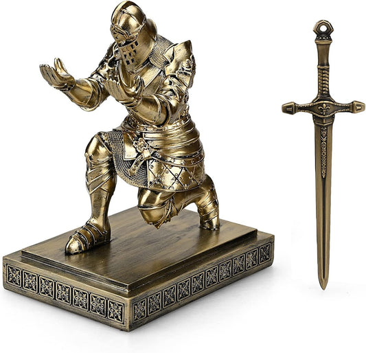 King's Guard Knight Pen Holder Pen Stand Desk Organizers and Accessories Resin Pencil Holder as Gift for Office and Home (Bronze)