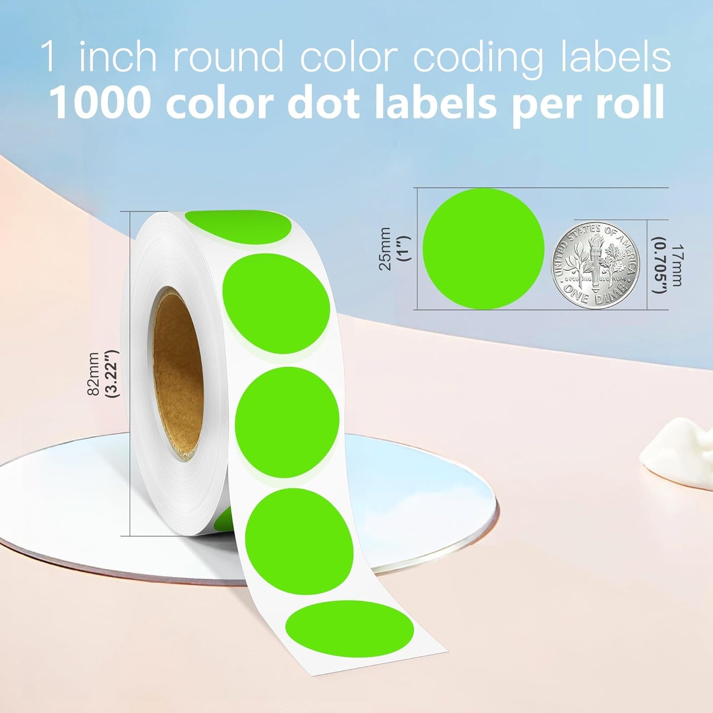 1 Inch Round Color Coding Labels, 1000 Dots Per Roll Light Green Color Coded Dot Stickers, Round Color Dot Labels for Organizing, Filing, and Storage