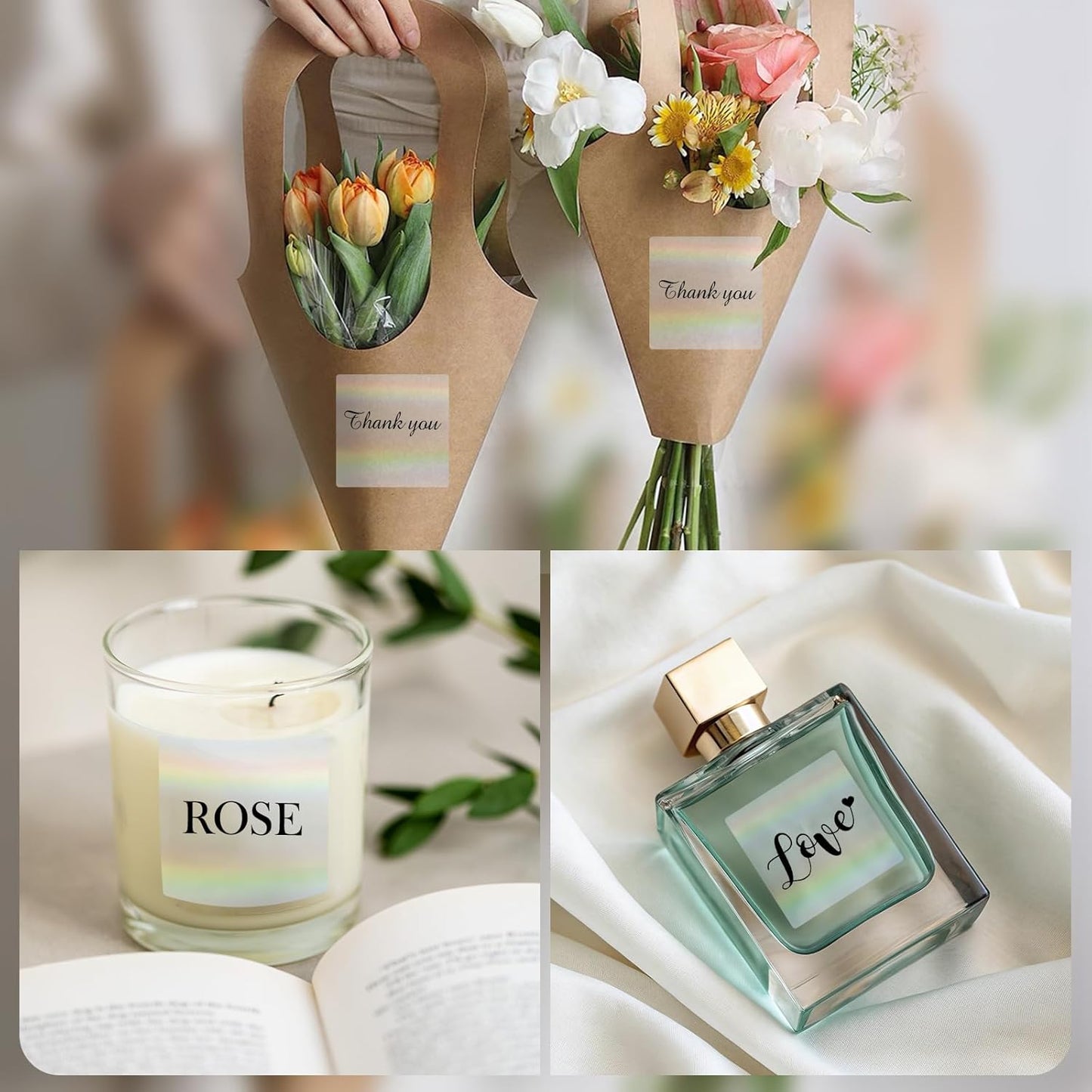 2 Inch Square Transparent Thermal Label Stickers, Holographic Clear Self-Adhesive Direct Thermal Labels, Perforation Line Design& Waterproof- 200 Sheets