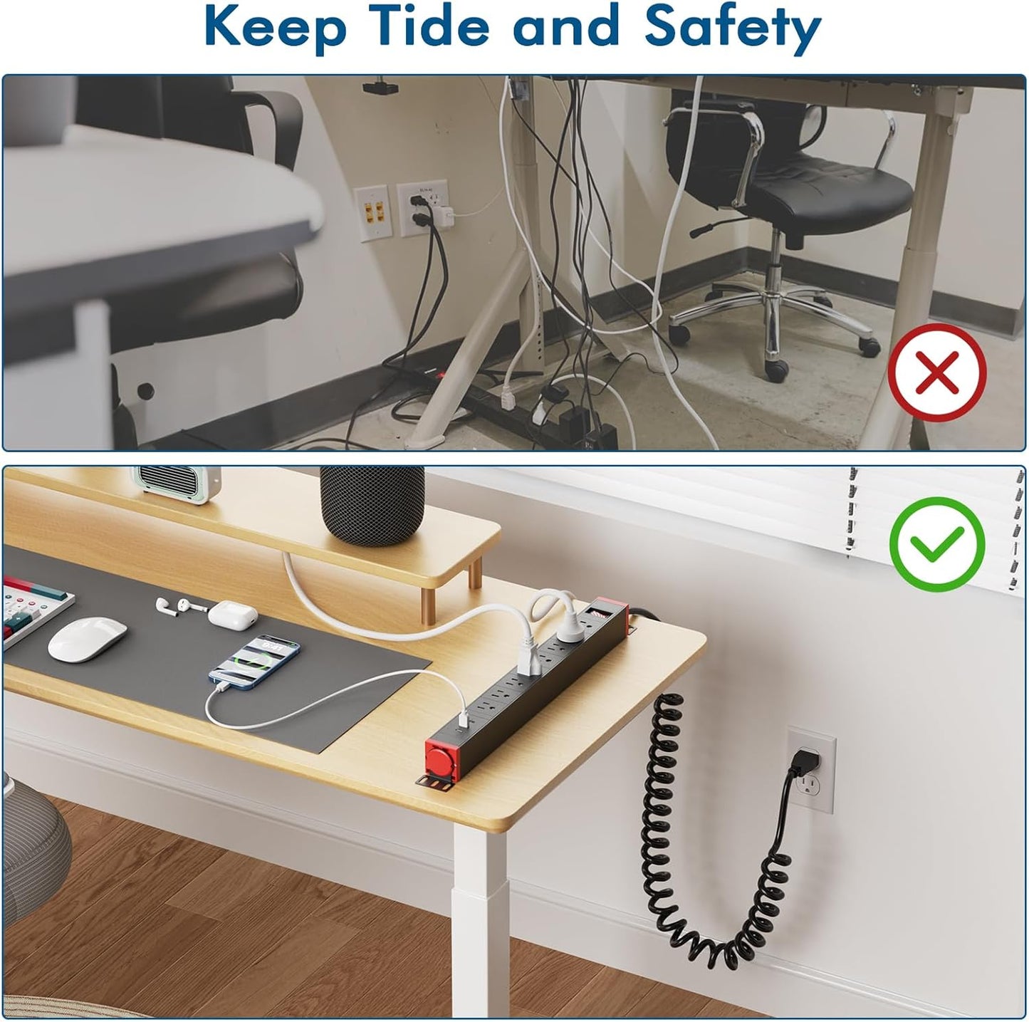 8 Outlet Surge Protector Power Strip,360° Rotatable Mounting,PD 20W USB C Fast Charging, Mountable Powerstrip Metal with 5FT Colied Cord for Home Office Industrial Garage Commercial