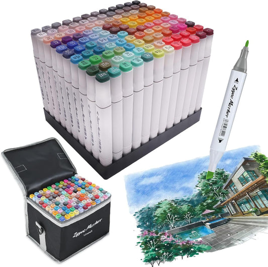 Alcohol Markers Pens,120 Colors Dual Tip Art Marker Pens for Adults,Artist,Kids, Wide Chisel and Fine Tip Equipped with Black Suitcase for Book Painting Card Making, Art Supplies.