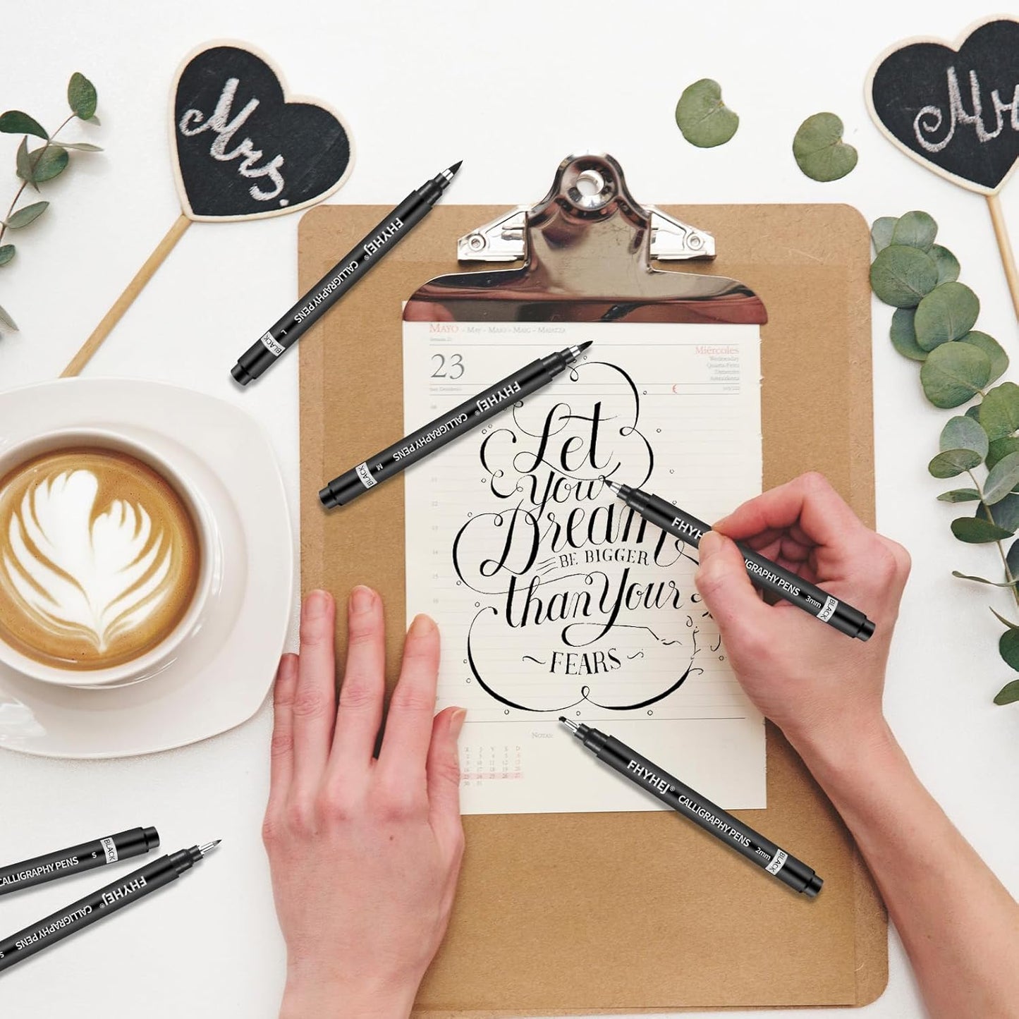 6-Size Calligraphy Pen Set for Writing, Drawing & Hand Lettering, Black Ink Brush Markers for Art, Calligraphy, and Sketching