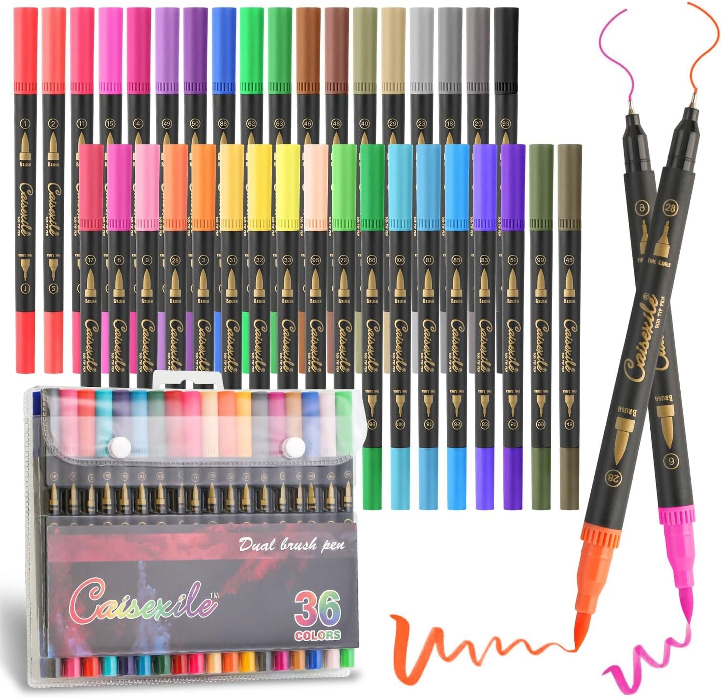 36 Colors Duo Tip Pens Art Markers Set, 72 Nibs Fine and Brush Tip for Adult Coloring Books Journaling Note Taking Lettering Calligraphy Drawing Pens Supplies