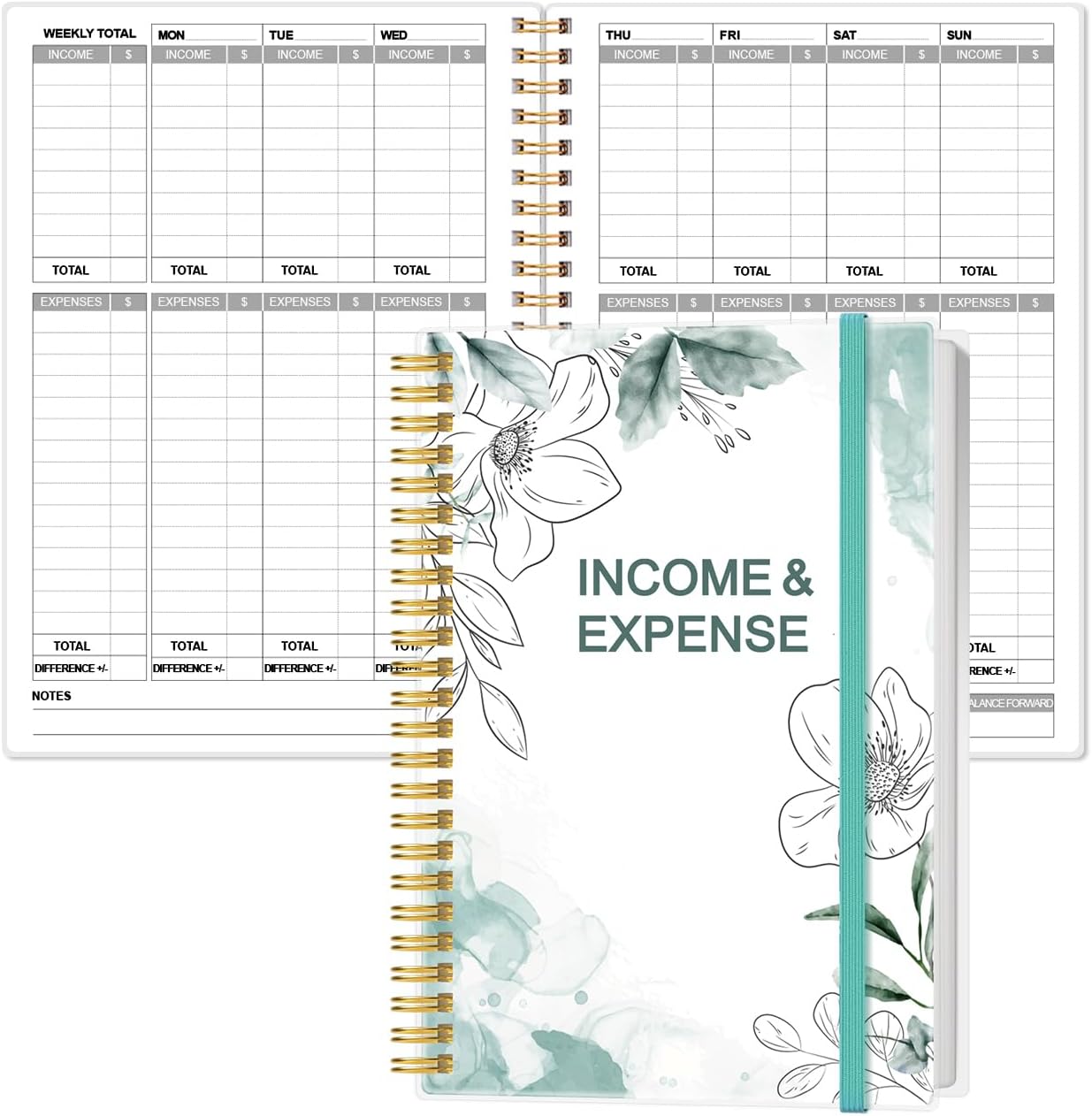 Heveboik Income & Expense Log Book - A5 Income and Expense Tracker for Small Business, Accounting Bookkeeping Tracking for Woman and Man, 5.8" x 8.3", Blue Flower