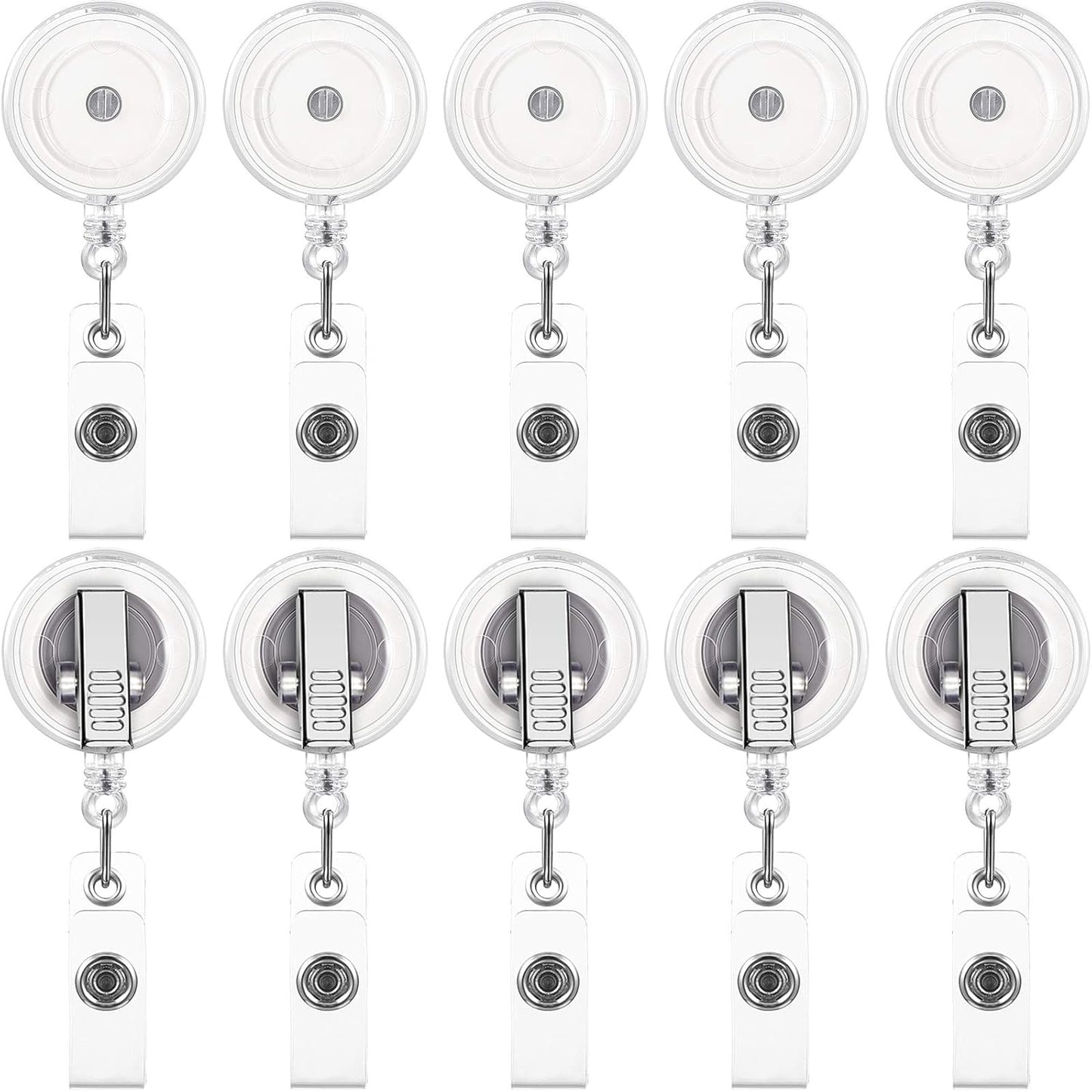 50 Pieces Retractable Badge Holder Reels with Swivel Alligator Clip, ID Card Holder Name Badge Reel Clips for Students Teachers Office Workers (Translucent Clear)