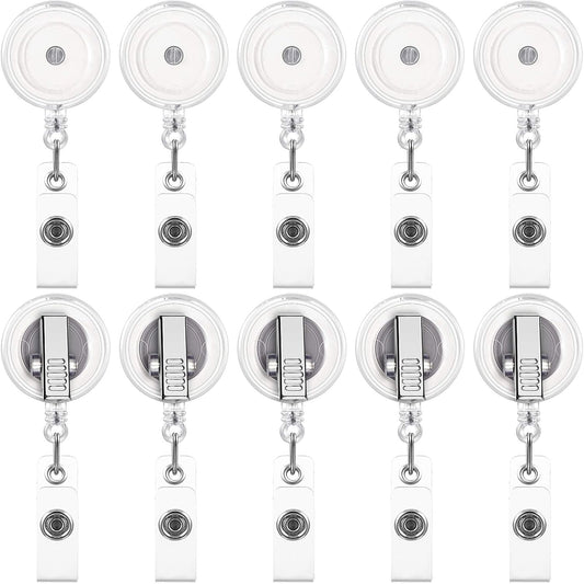 50 Pieces Retractable Badge Holder Reels with Swivel Alligator Clip, ID Card Holder Name Badge Reel Clips for Students Teachers Office Workers (Translucent Clear)