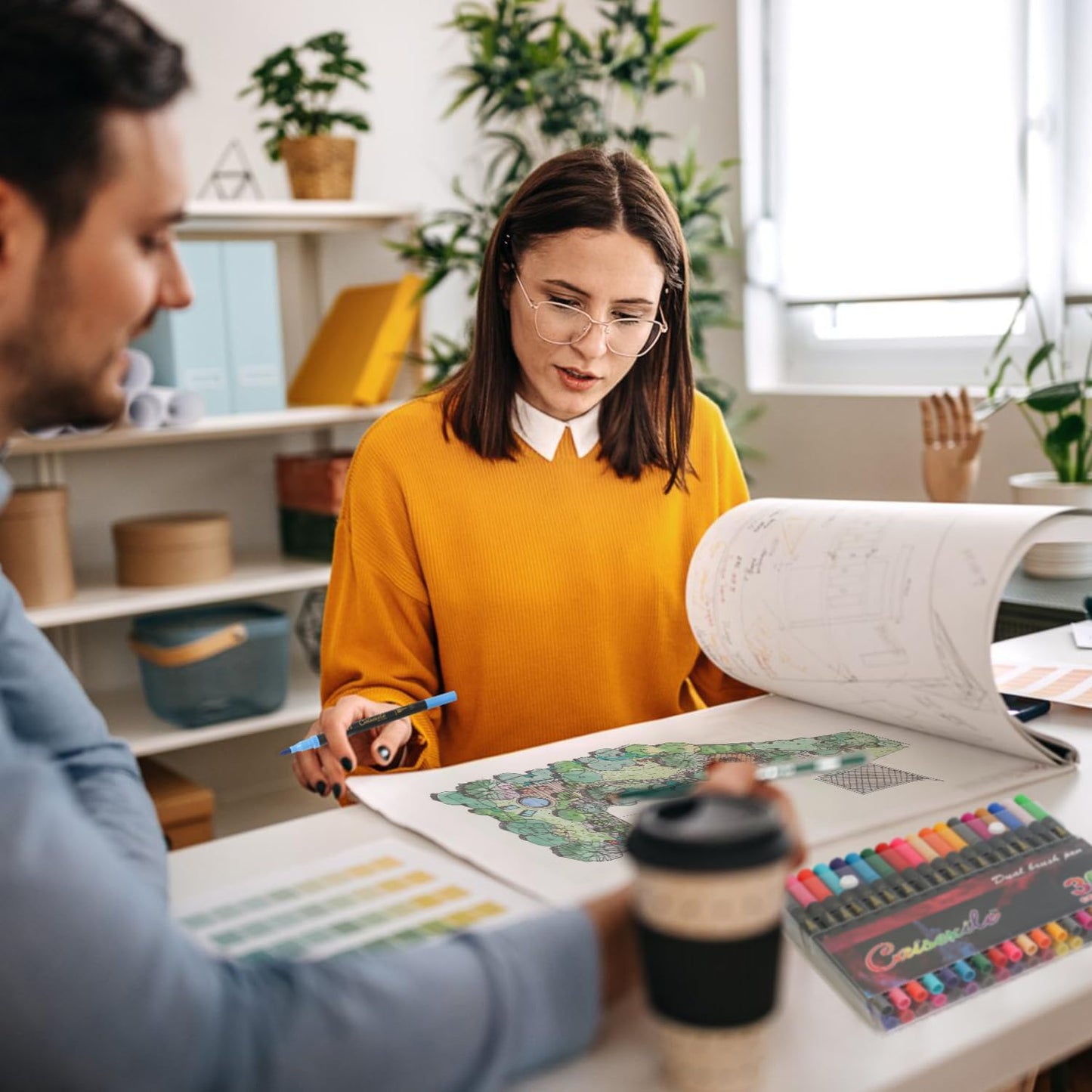 36 Colors Duo Tip Pens Art Markers Set, 72 Nibs Fine and Brush Tip for Adult Coloring Books Journaling Note Taking Lettering Calligraphy Drawing Pens Supplies