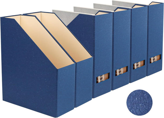 Magazine Holder - File Holder and Desk Organizer, Cardboard Book Organizer and Storage Box for Documents, Magazine Holder Rack for Office, Home and Classroom (Classic Blue, 6-Pack)